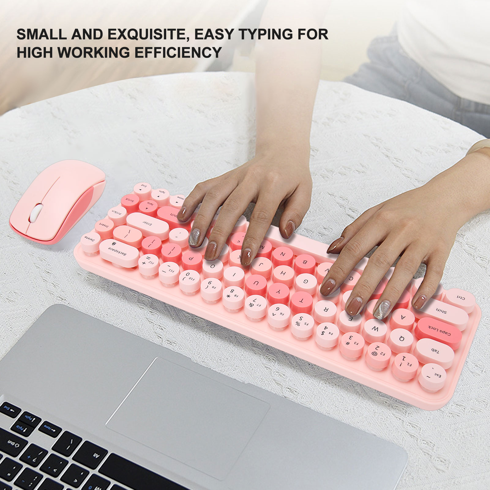 Keyboard Mouse Combo 2.4GHz Wireless Cute Retro 68 Round Keycaps 3 DPI Keyboa FY - Afbeelding 28 van 36