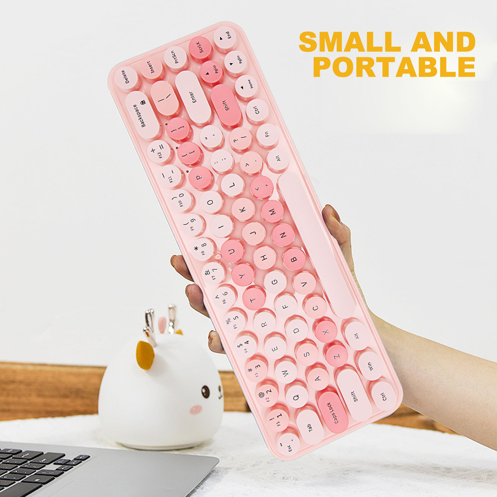 Keyboard Mouse Combo 2.4GHz Wireless Cute Retro 68 Round Keycaps 3 DPI Keyboa FY - Afbeelding 27 van 36