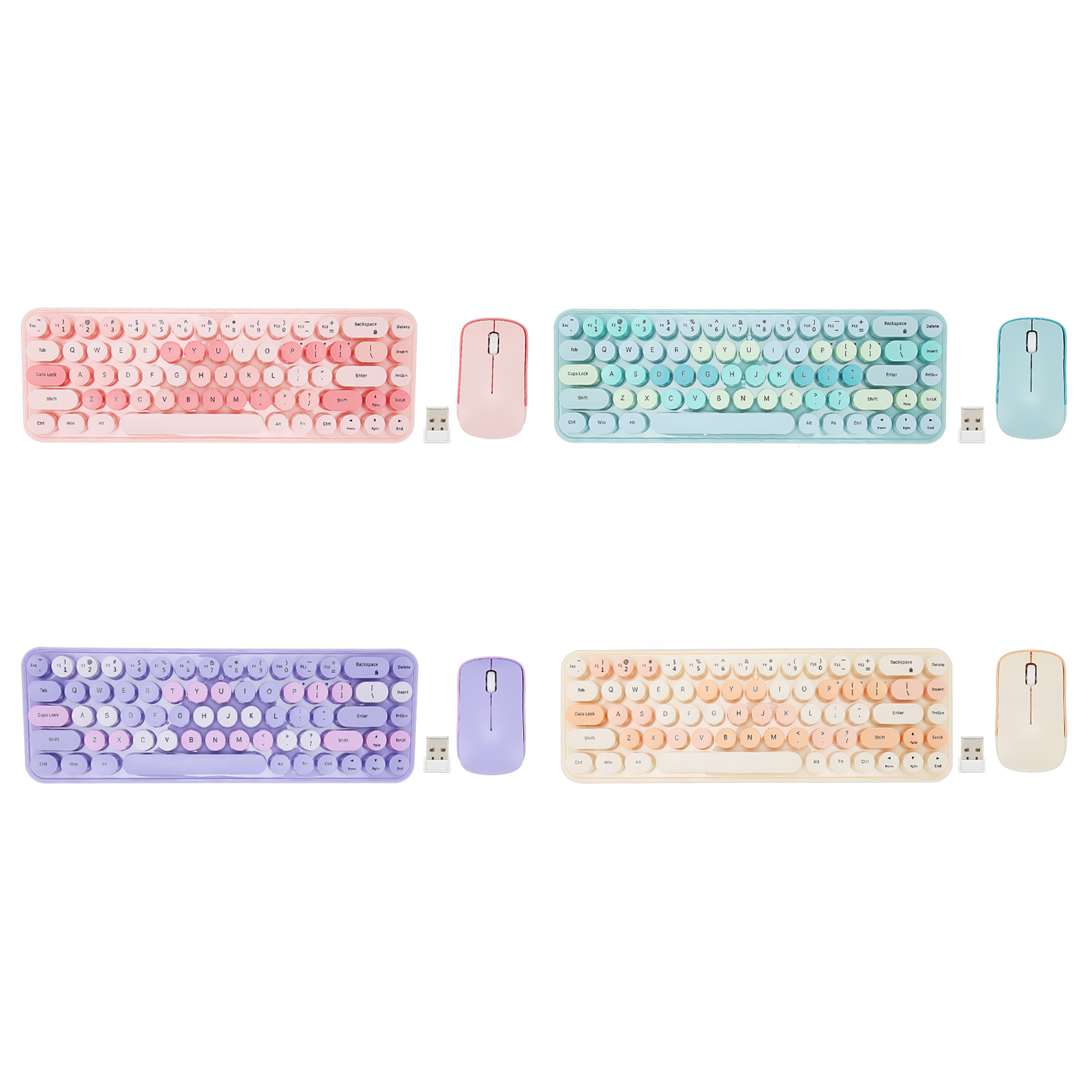 Keyboard Mouse Combo 2.4GHz Wireless Cute Retro 68 Round Keycaps 3 DPI Keyboa FY - Afbeelding 35 van 36