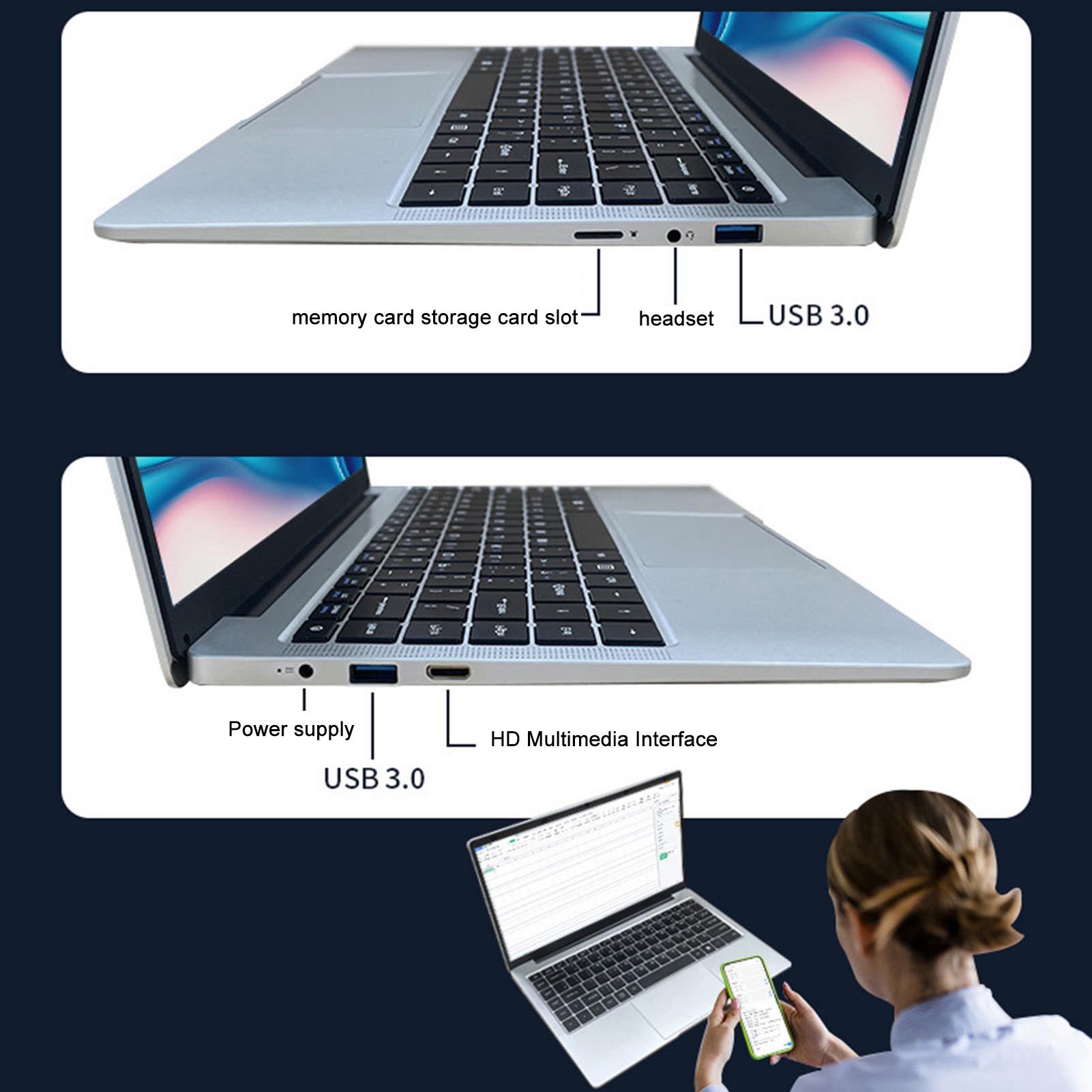 14.1in FHD Laptop Ultra Slim 8GB DDR4 RAM For Celeron J4105 Processor NEW - Afbeelding 22 van 36