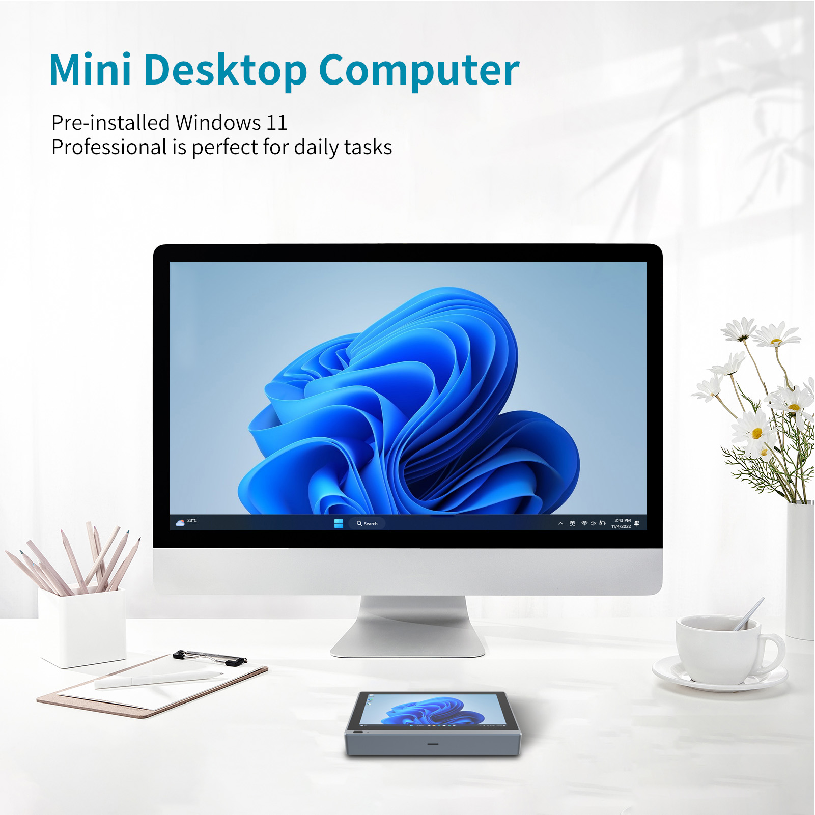 Mini PC With 5.5in Touch Screen For Windo-ws 11 8GB 128GB 2.4GHZ 5.0Ghz WiFi NEW - Afbeelding 21 van 21