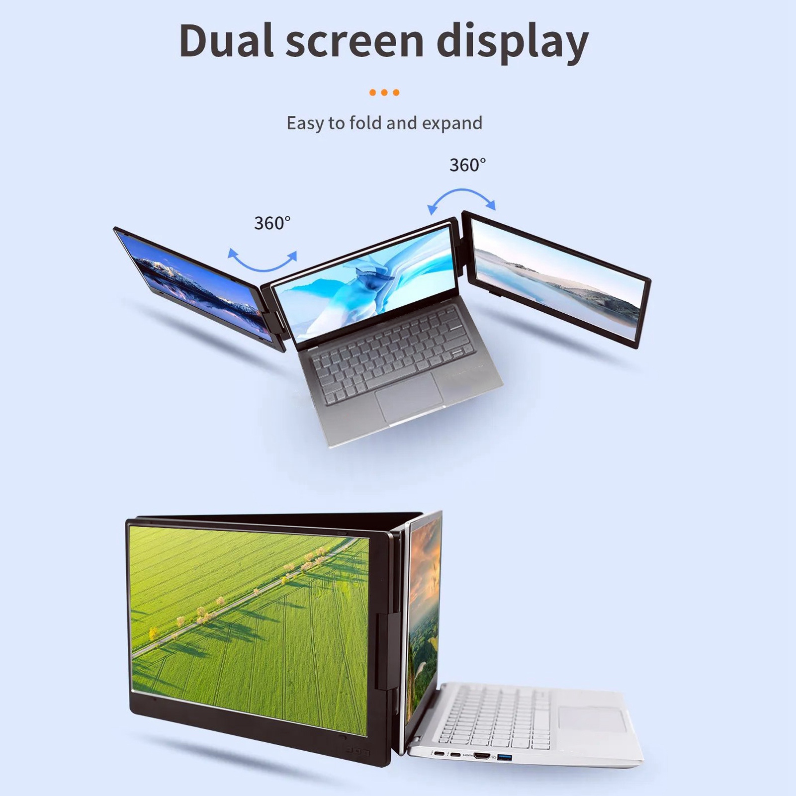 Triple Portable Monitor 14in FHD 1080P IPS Type C 360° Rotating Portable Scr BEA - Picture 21 of 24