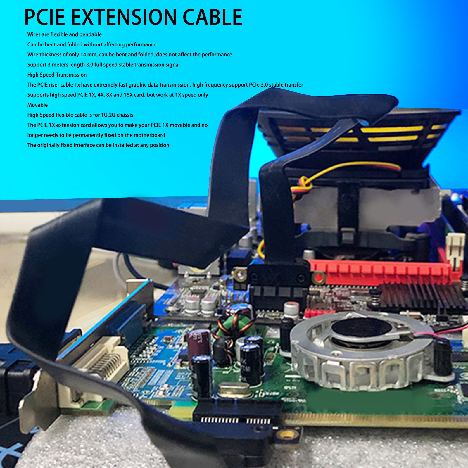 PCIE 3.0 1X Extension Cable Dual 90° Right Angle PCIE 3.0 1X Riser Card Adapt CB - Afbeelding 30 van 34