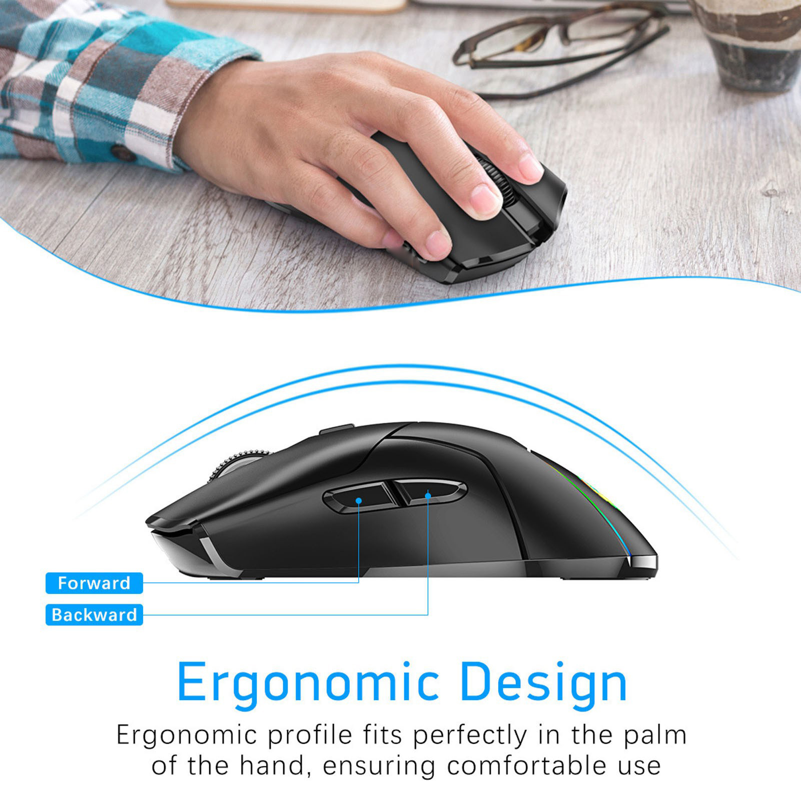 Wireless Mouse Triple Mode 1000 To 4000 DPI Silent Click Ergonomic Adjustable FY - Afbeelding 27 van 30