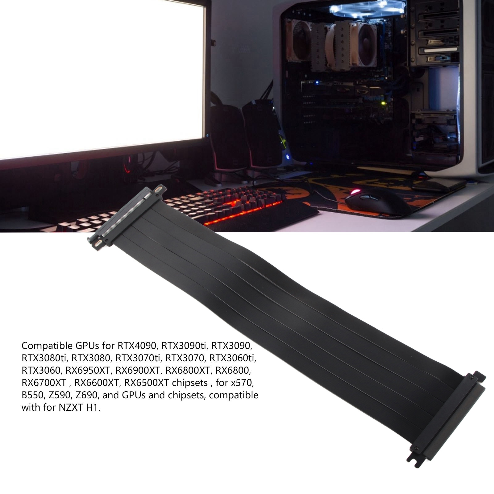PCIE 4.0 X16 Extreme Flexible 180° High Speed GPU Extension Card Riser Cable NEW - Afbeelding 30 van 30