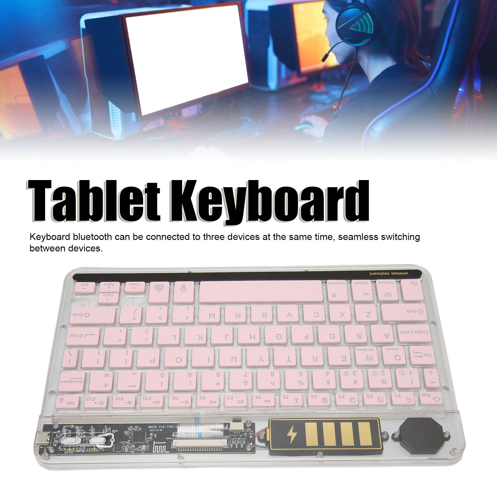 10in Transparent Wireless BT Keyboard Multi Device Connect Backlight Ultra Th CB - Bild 30 von 33