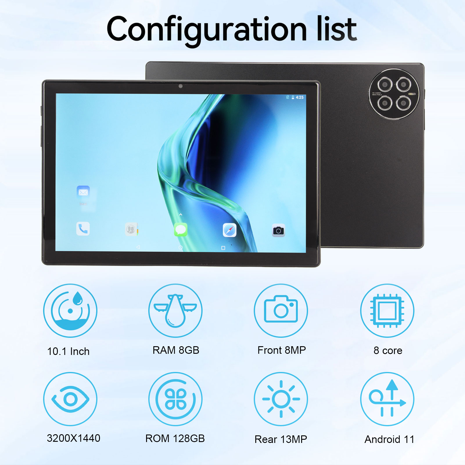 10.1in Tablet For Andr-oid 11 Octa Core 8GB RAM 128GB ROM 5G WIFI Dual SIM Du FY - Afbeelding 34 van 36