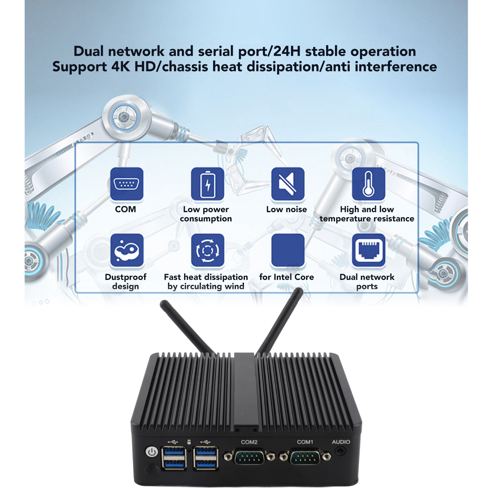 Mini PC CPU J4125 DDR4 8G Fanless Industrial PC With Dual Gigabit LAN Ports NEW - Afbeelding 18 van 24