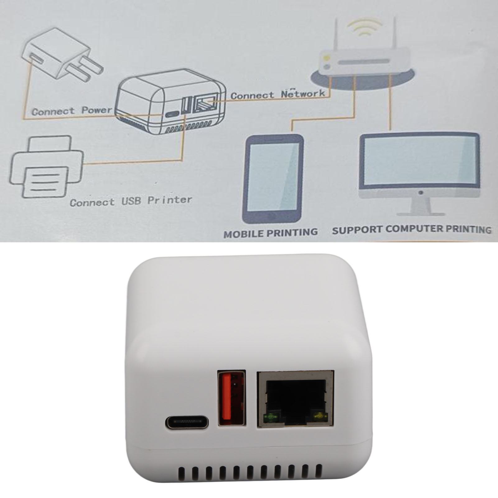 USB 2.0 Network Print Server 5V LAN Print Share Server Wireless Print Server FY - Afbeelding 28 van 33