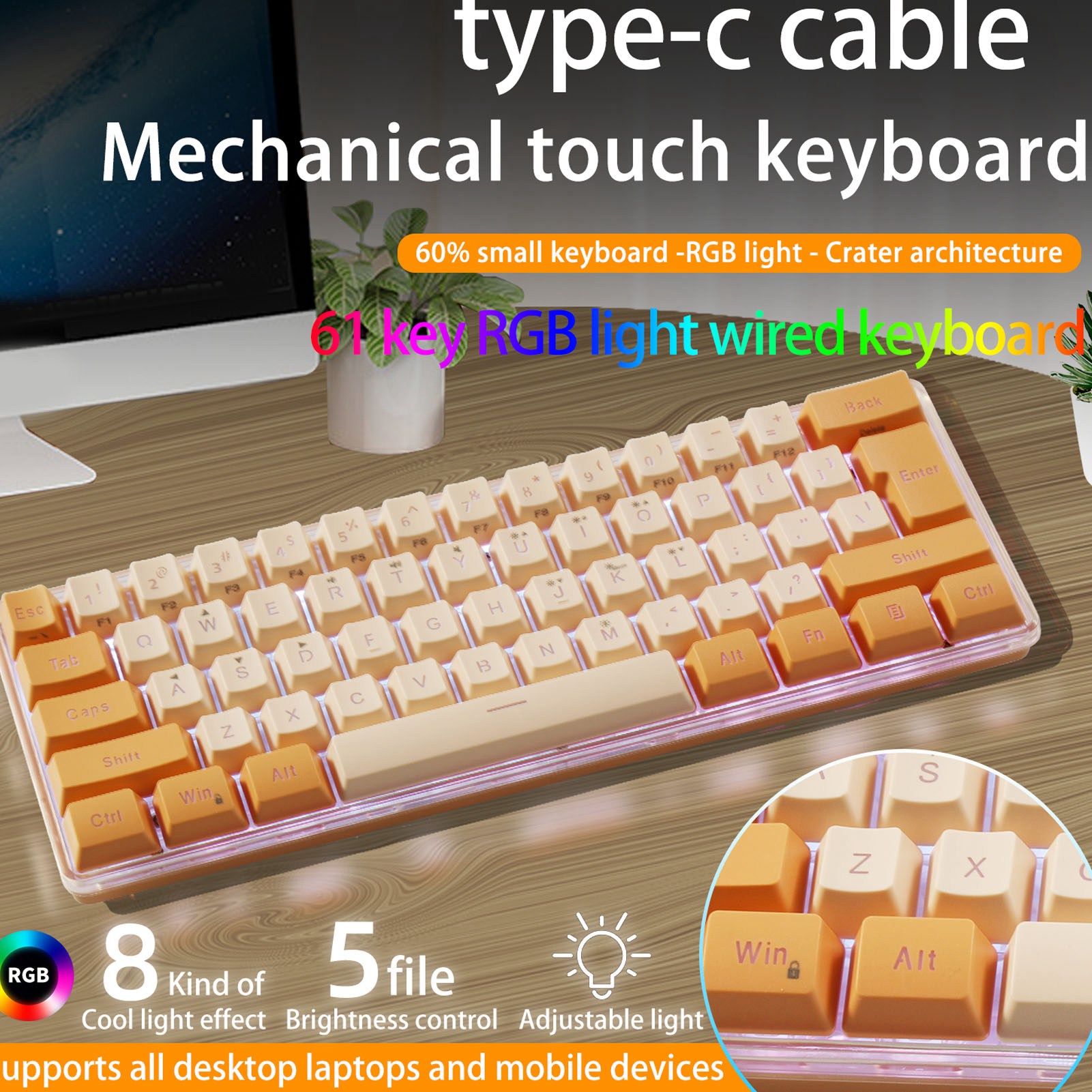 60% Wired Gaming Keyboard RGB Mini Keyboard Imitated Mechanical Technique Com FY - Bild 30 von 31