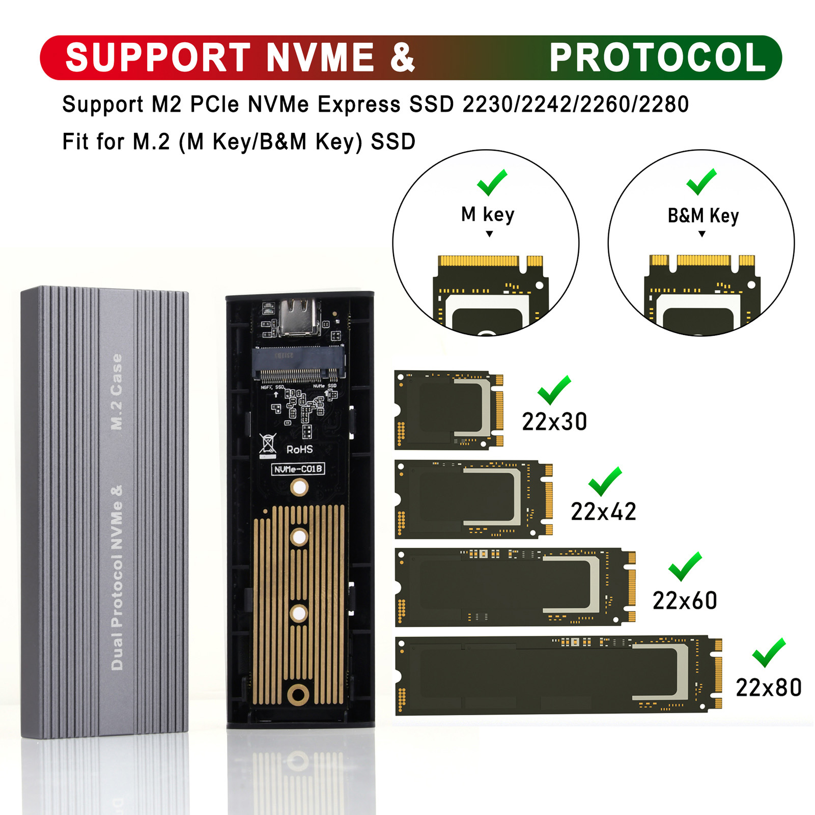 M.2 Nvme PCIE NGFF SSD Enclosure Type C Port 10Gbps UASP Compliant Tool FY - Afbeelding 33 van 36