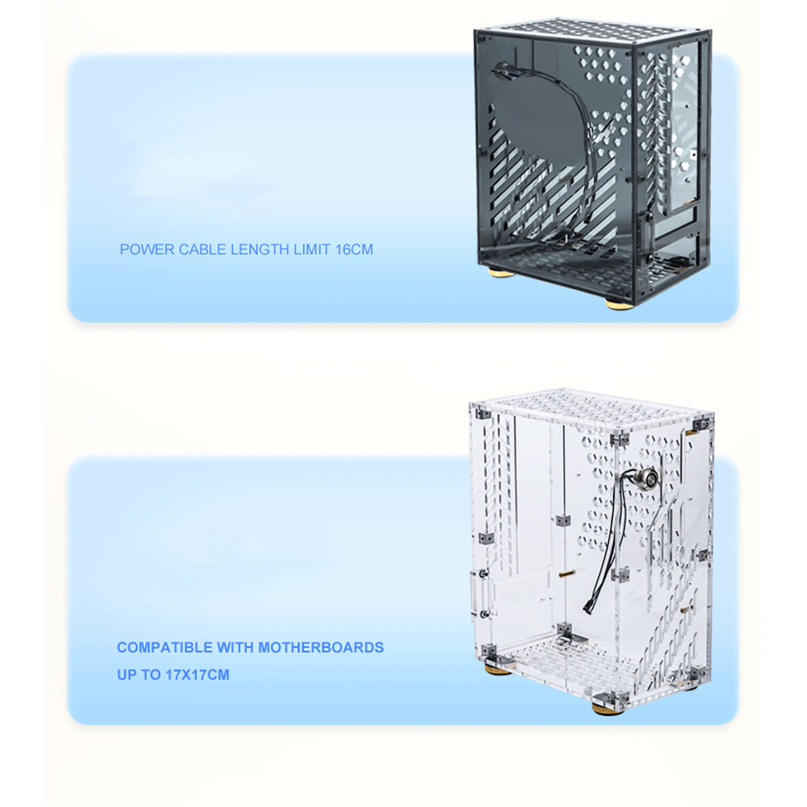 Mini ITX Case 4.3L Clear Acrylic Panel 360° Cooling Cushioning Foot Pads Mini CB - Afbeelding 26 van 28