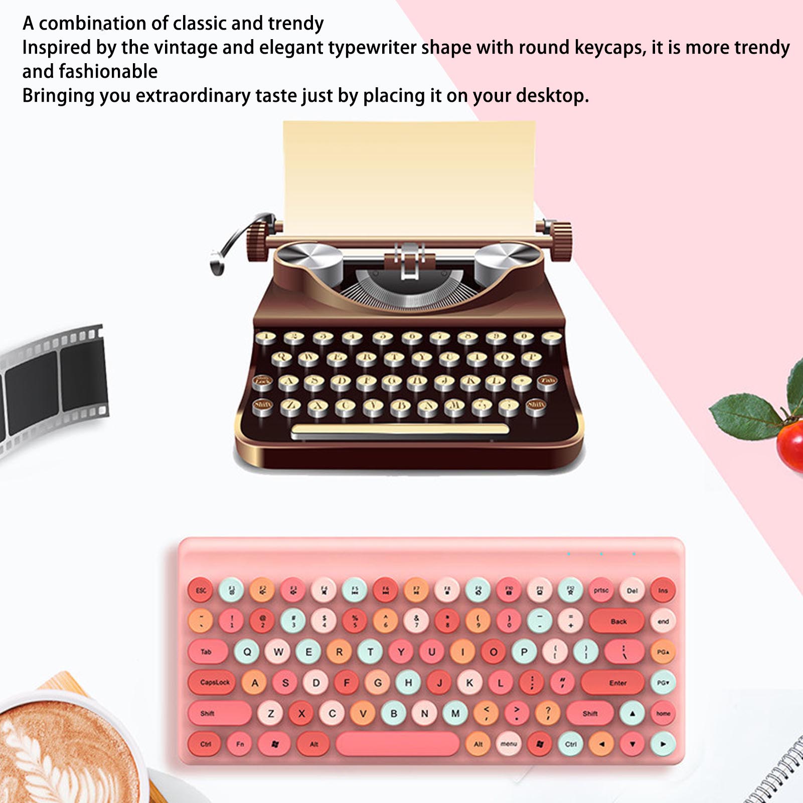 Wireless Keyboard And Mouse Retro Colorful Round Keycap 86 Keys Keyboard With FY - Afbeelding 25 van 36