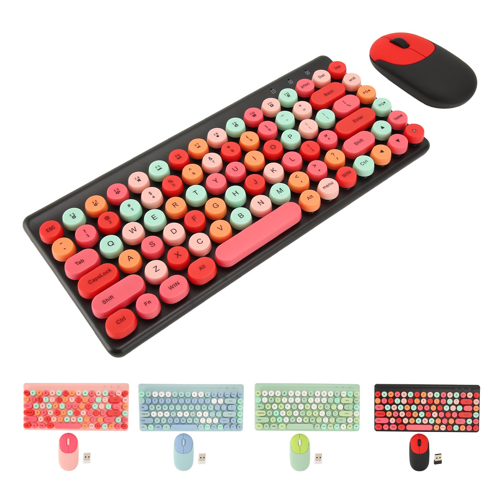 Wireless Keyboard And Mouse Retro Colorful Round Keycap 86 Keys Keyboard With FY - Afbeelding 27 van 36
