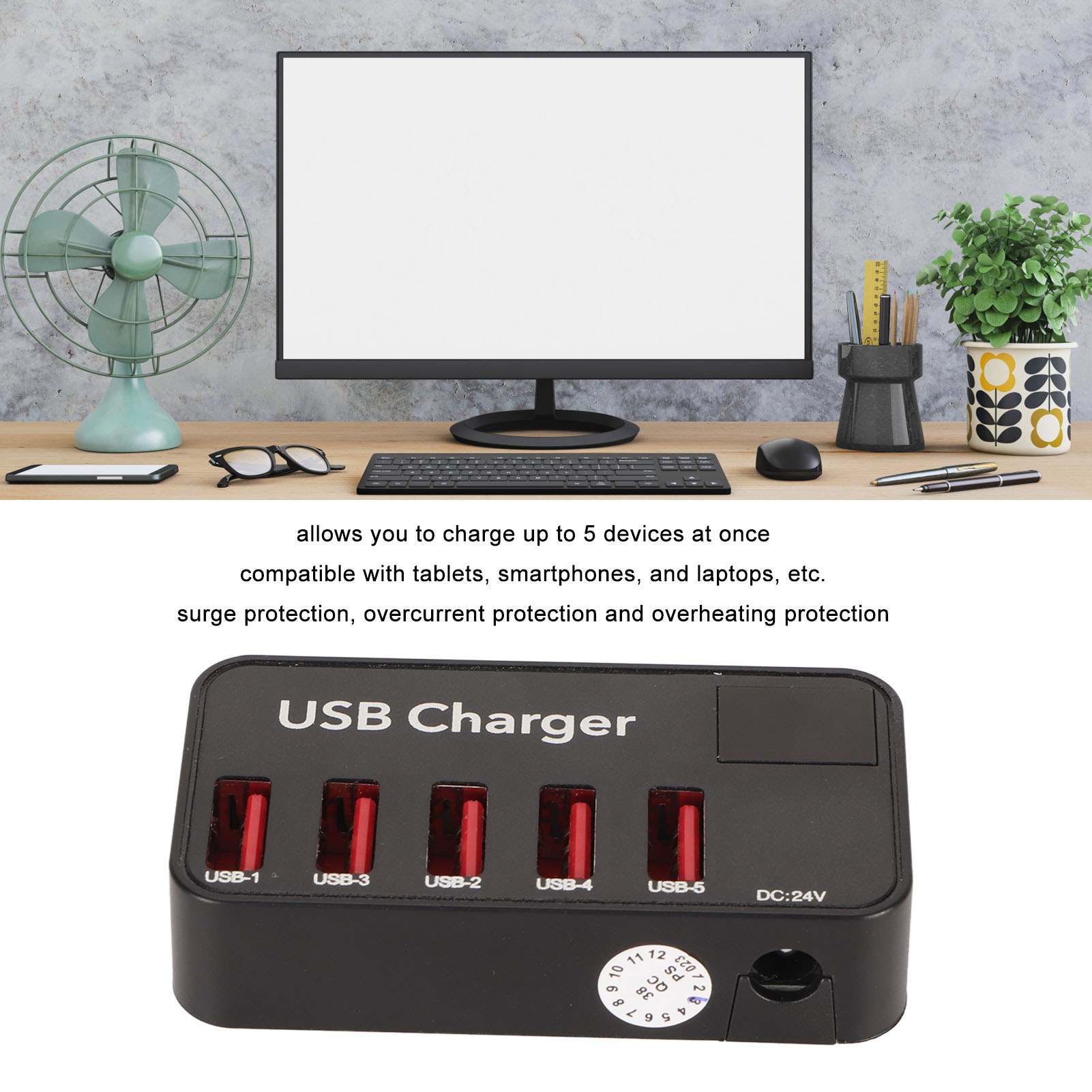 Desktop USB Charging Station 5 Ports 48W 2.4A Overcurrent USB DOB - Picture 13 of 18