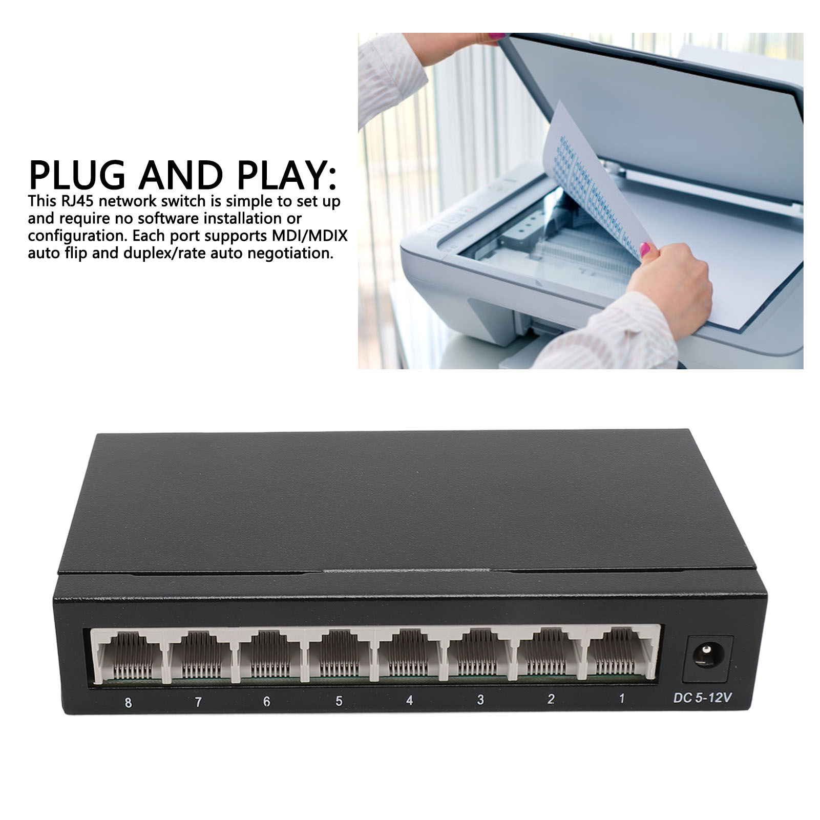 Fast Ethernet Switch 8 Ports 10 100 1000Mbps Anti Thunder Auto Negotiation MD FY - Afbeelding 26 van 32