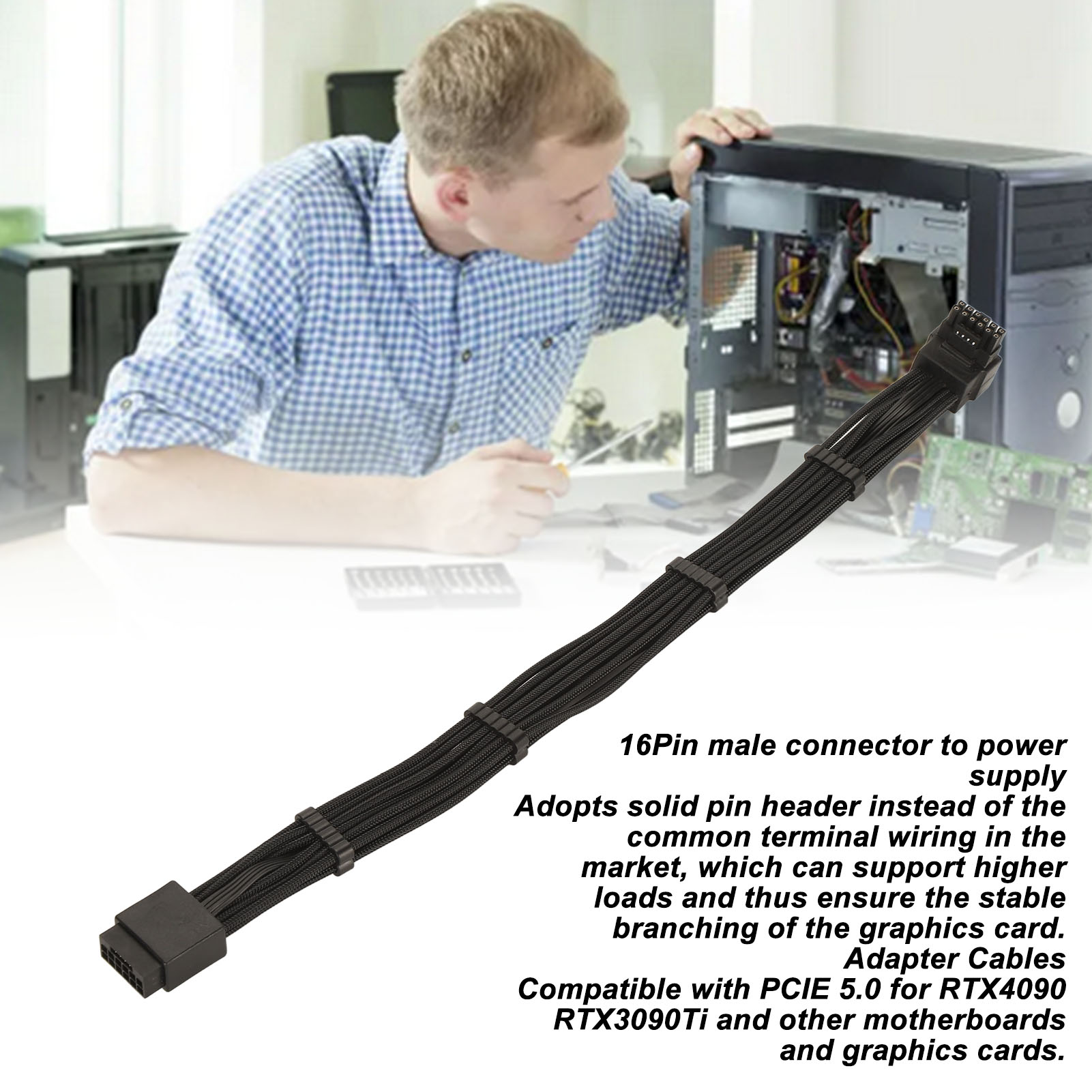ATX3.0 PCIE 5.0 Power Modular Cable Male To Female Extension Down Angled 90° FY - Afbeelding 30 van 30
