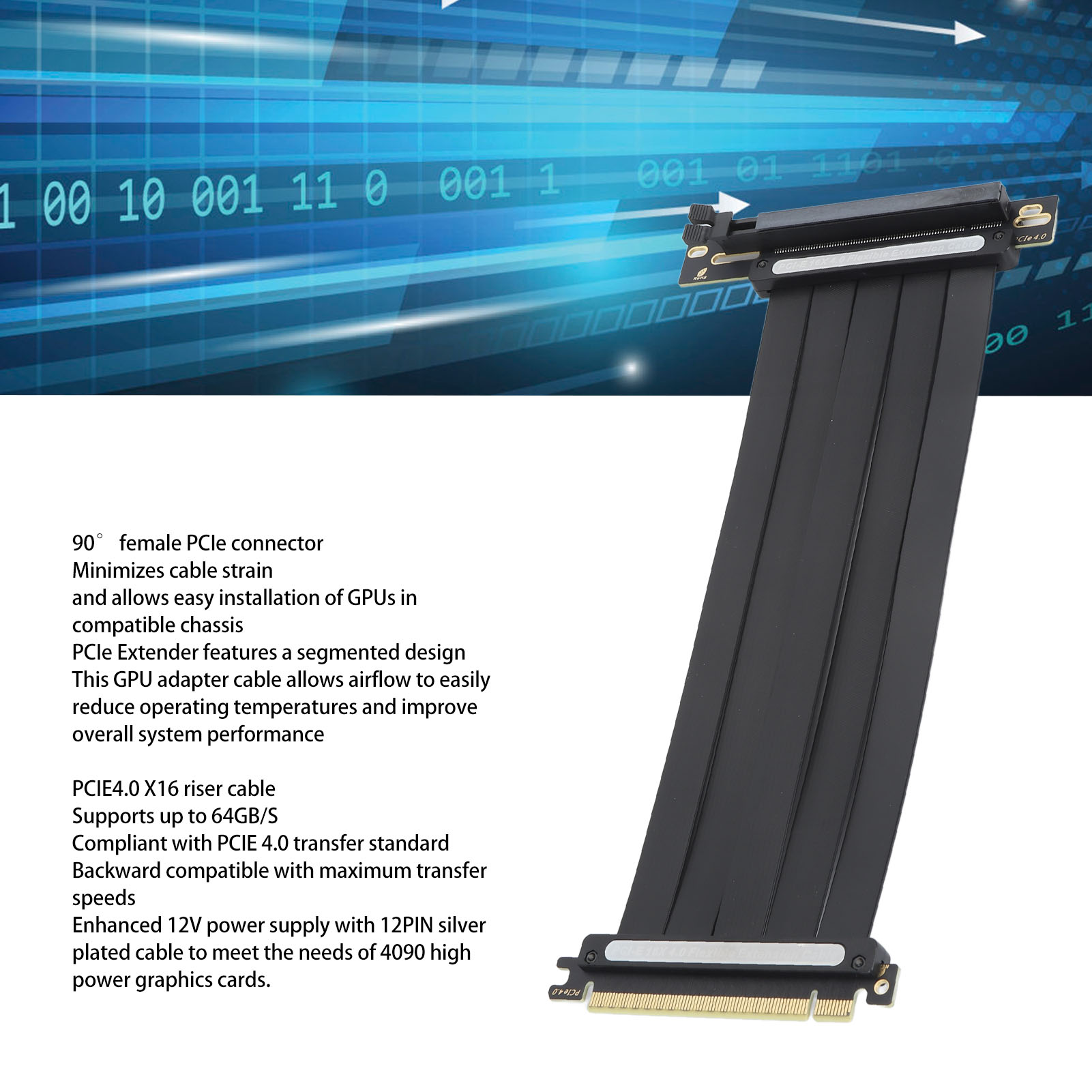 PCIE4.0 X16 Extension Cable High Speed EMI Shielding GPU Riser Cable Flexible FY - Afbeelding 26 van 30