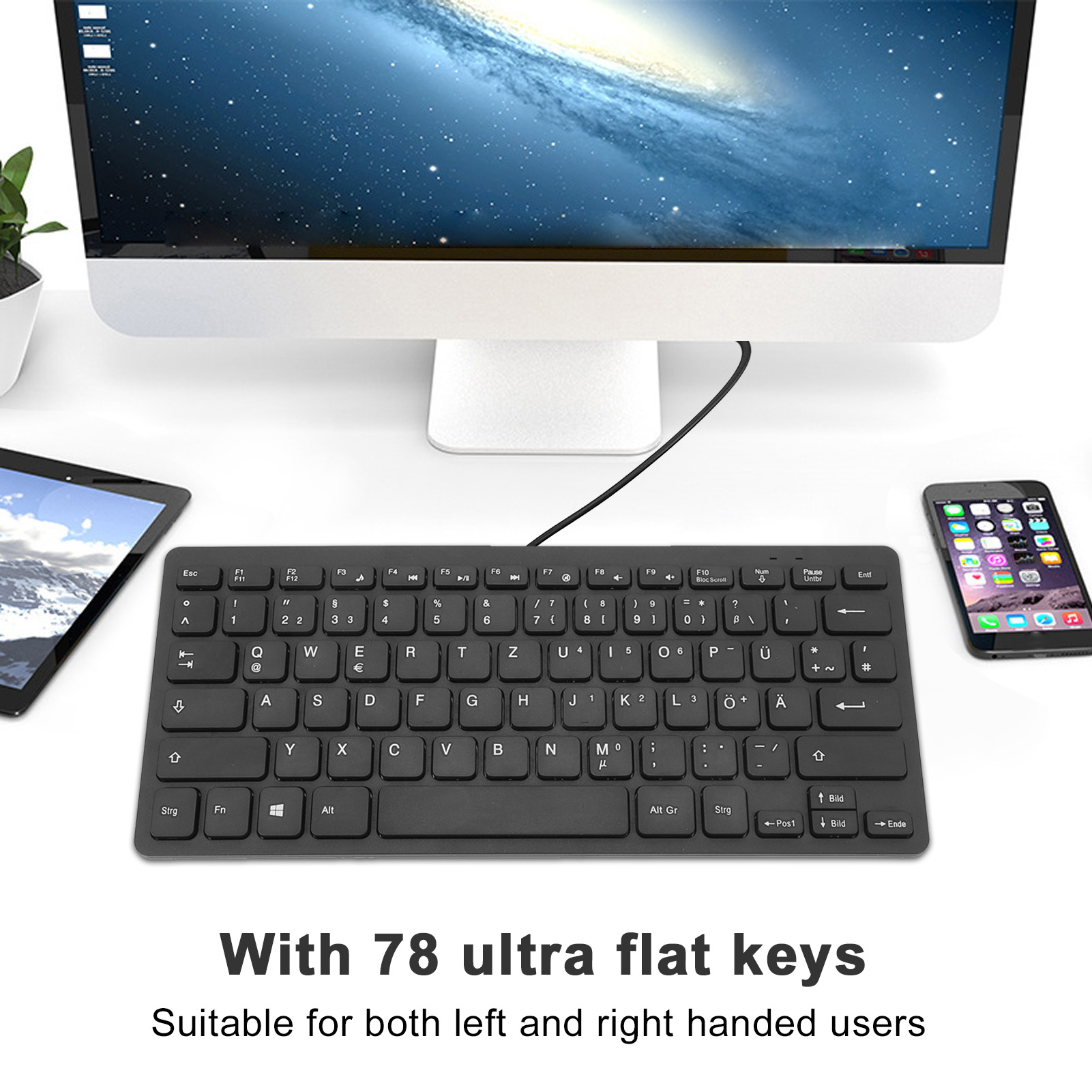 78 Keys Language Ultra Thin Keyboard Plug And Play Splash Proof USB Wired Co Hot - Picture 20 of 21