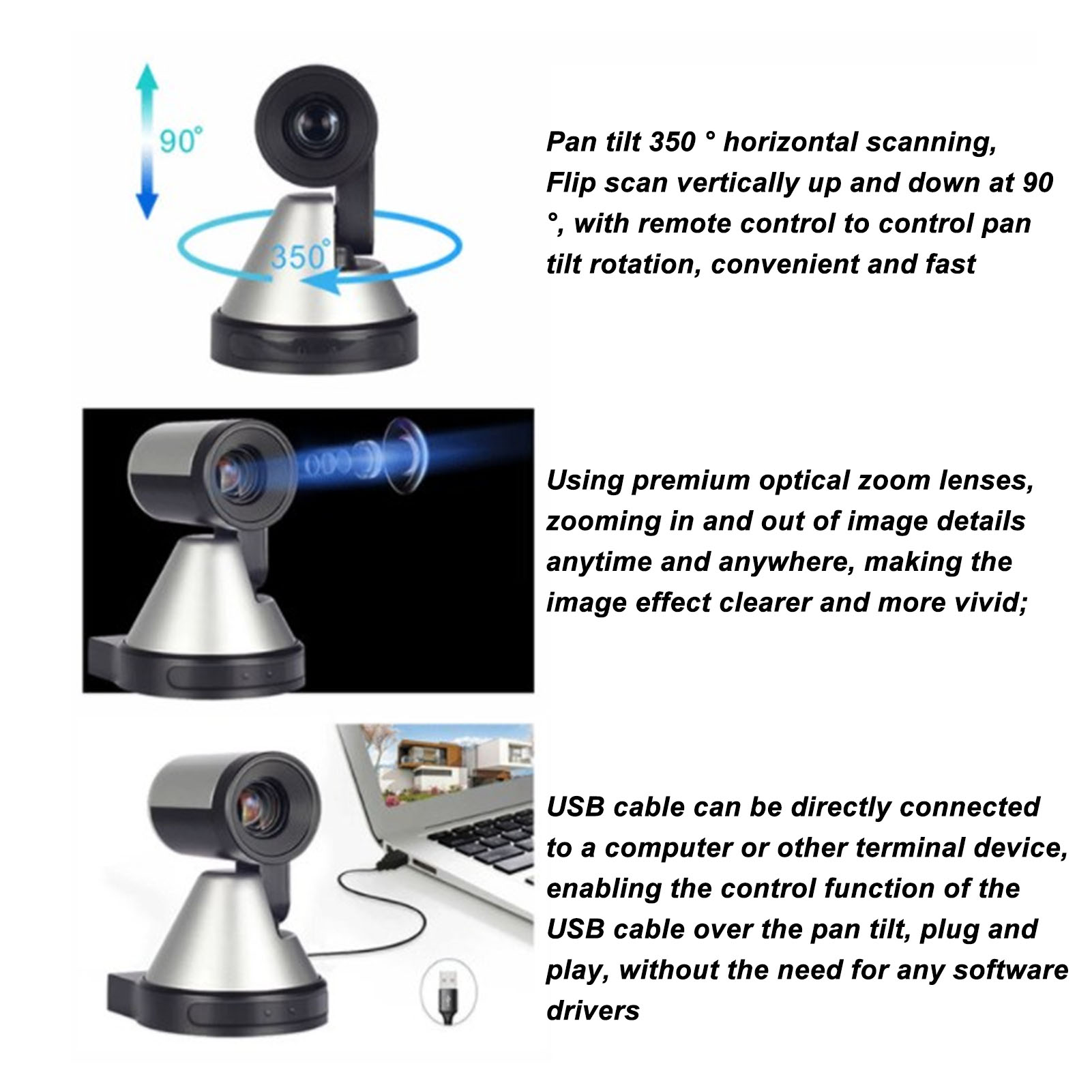PTZ Conference Room Camera 10X Zoom Angle Adjustable 4K HD Camera With Remot NEW - Afbeelding 17 van 18