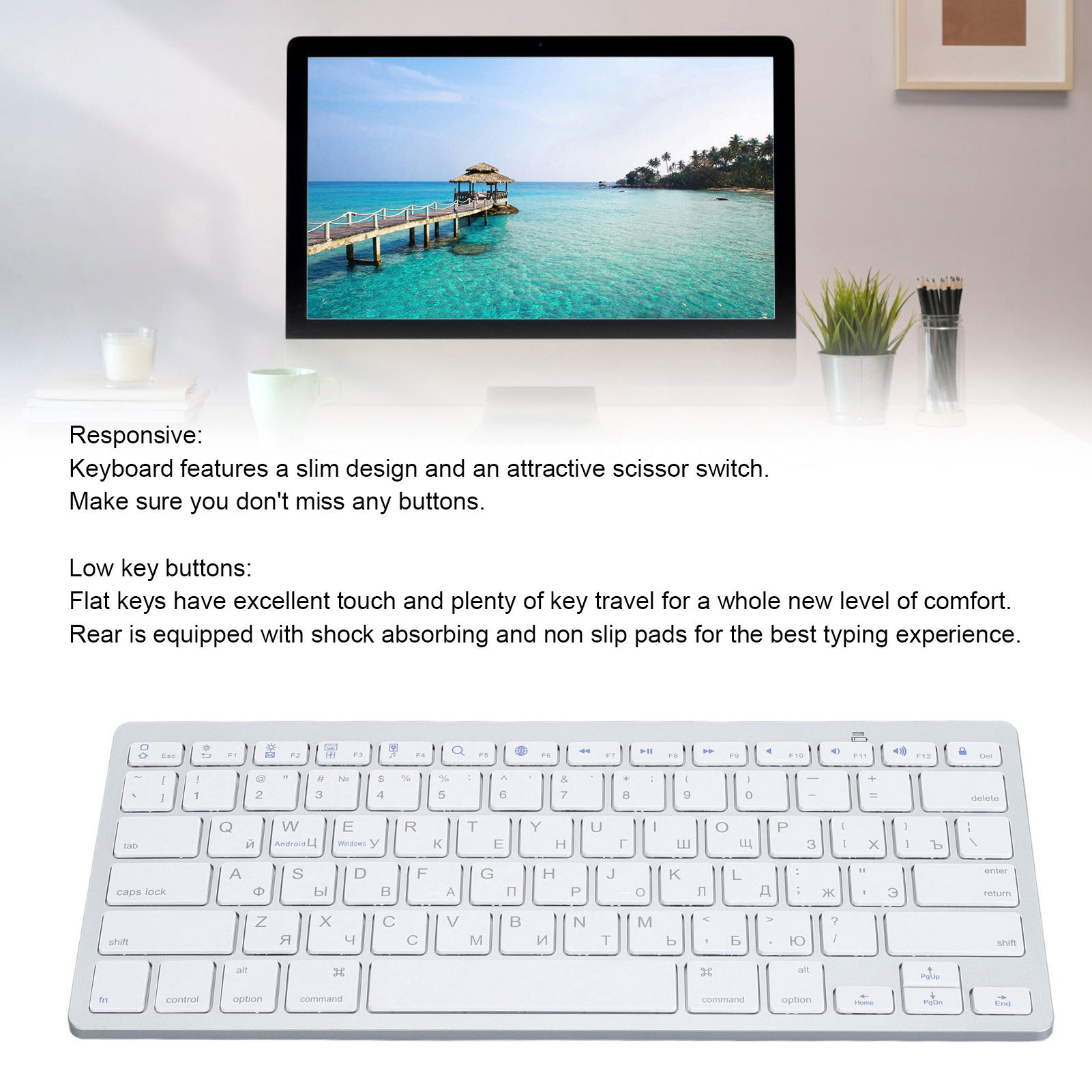 Ultra Thin Keyboard BT Wireless Splashing Proof Bilingual Language Keypad Fo New - Picture 13 of 18