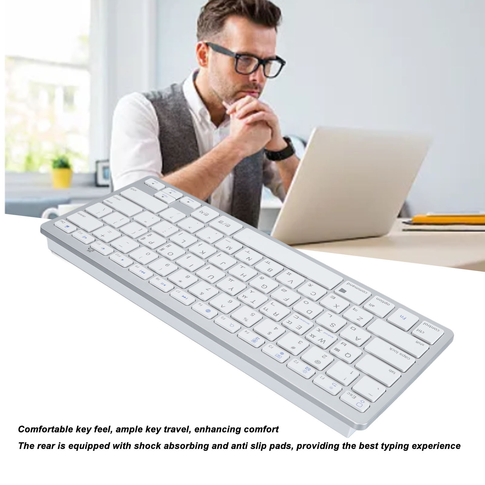 BT Keyboard Bilingual Super Slim Scissor Switch Wireless Keyboard For PC Lap US - Picture 30 of 32