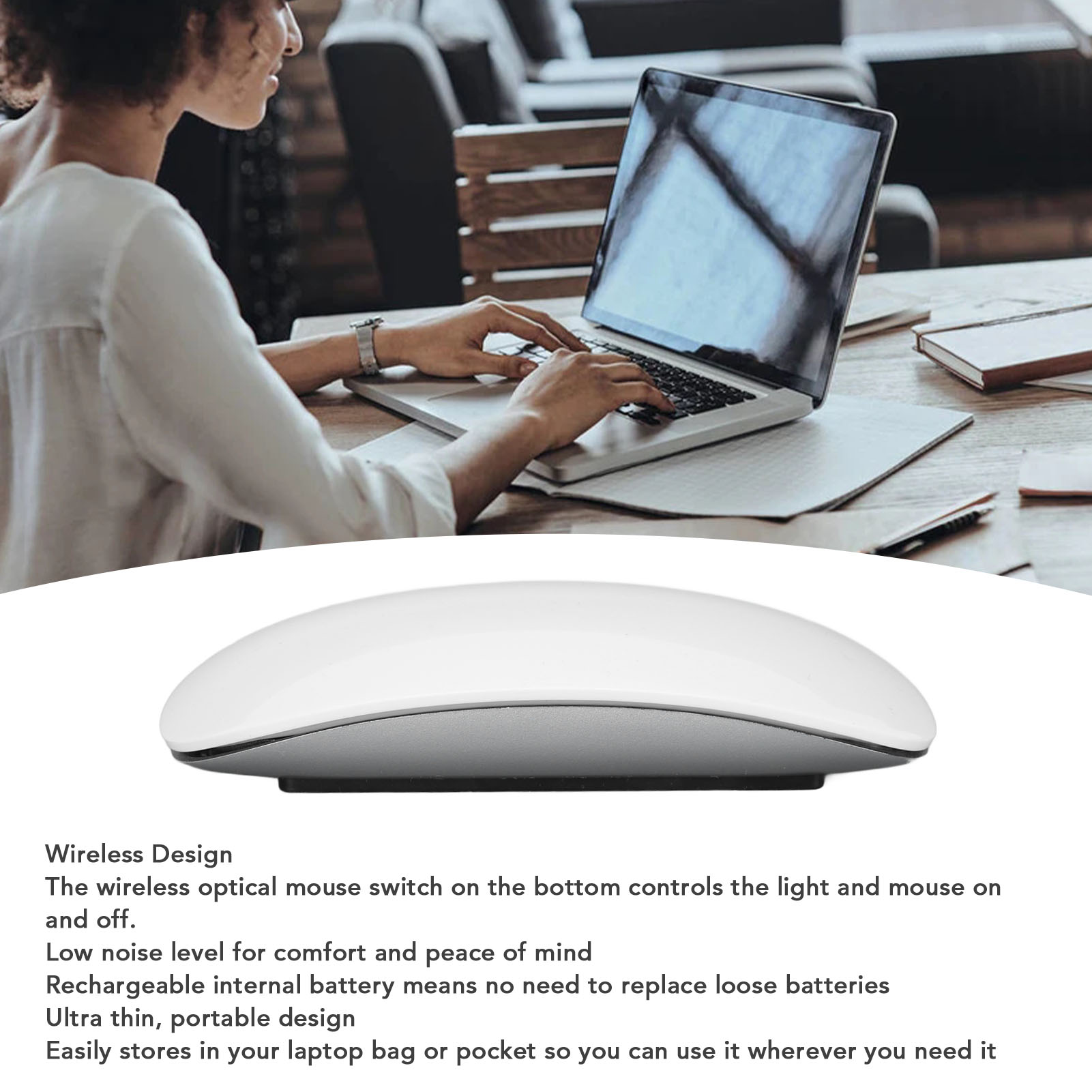 Wireless BT Mouse Ergonomic Curved Optical Touch USB C Rechargeable Slim Sil - Picture 27 of 28