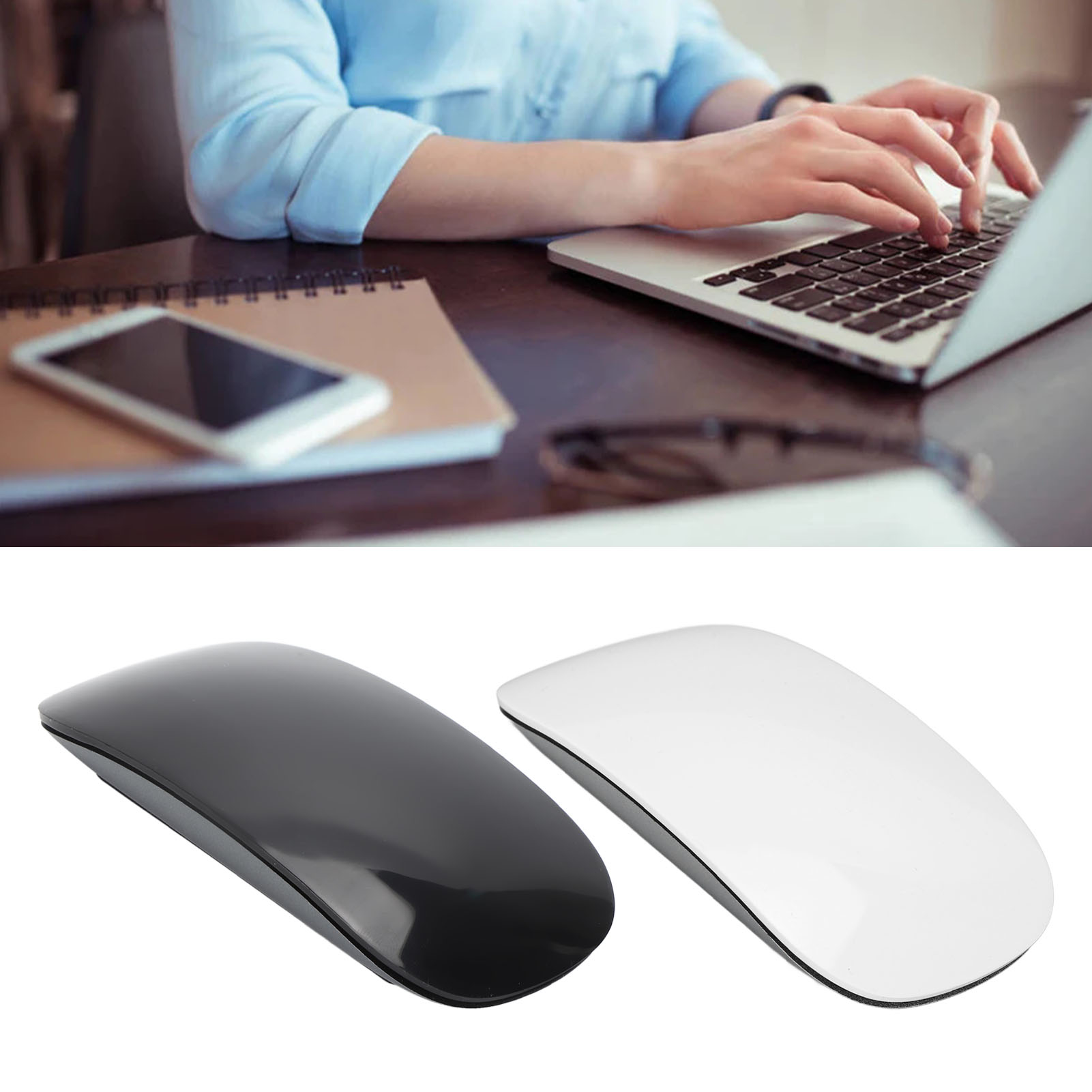 Wireless BT Mouse Ergonomic Curved Optical Touch USB C Rechargeable Slim Sil - Picture 24 of 28