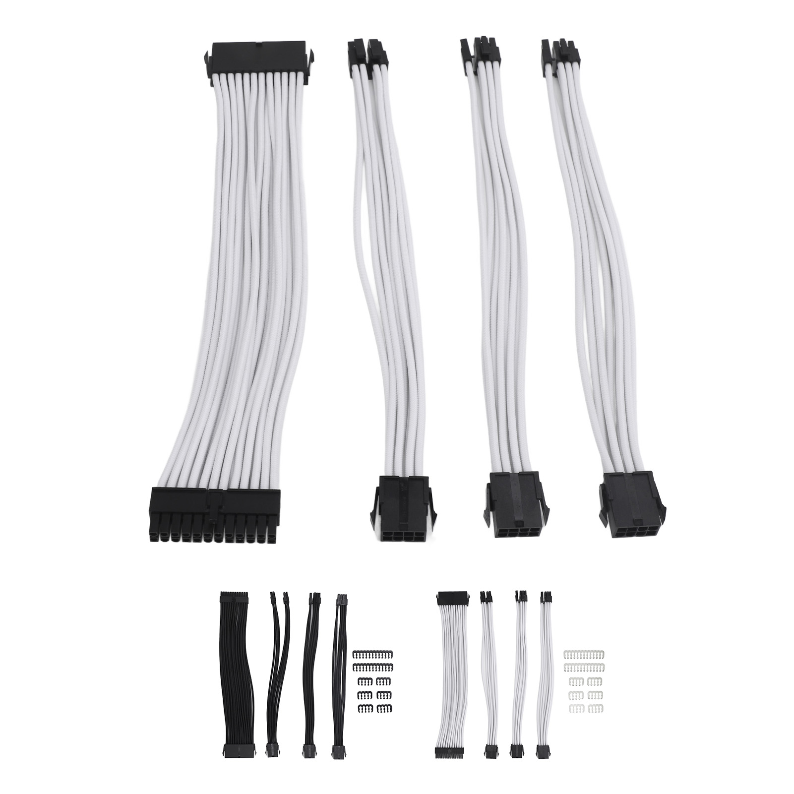 4x 18AWG PSU Cable Extension Power Cords 30cm Nylon Sleeved 24 Pin ATX 4+4Pin FY - Afbeelding 30 van 30