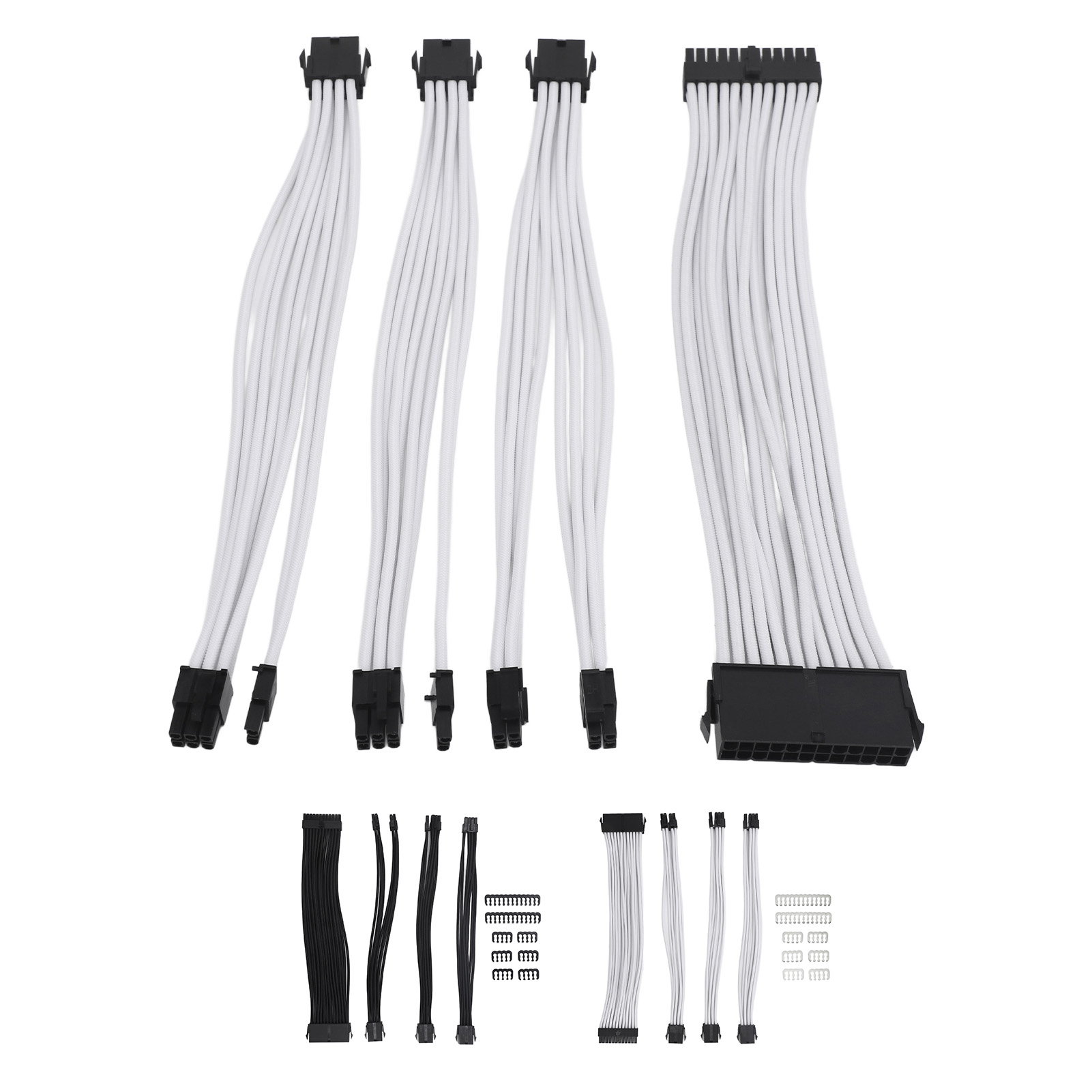 4x 18AWG PSU Cable Extension Power Cords 30cm Nylon Sleeved 24 Pin ATX 4+4Pin FY - Afbeelding 28 van 30