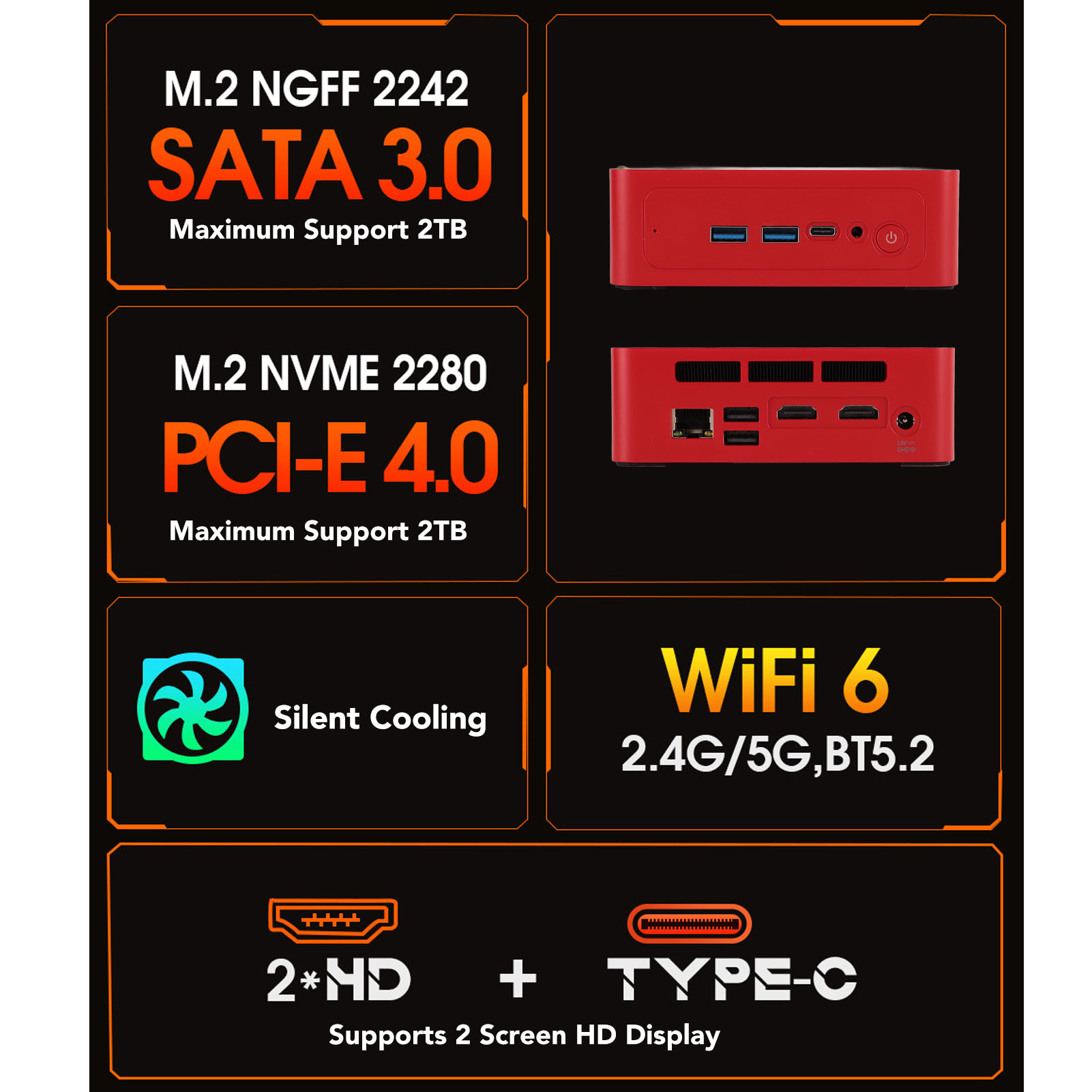 Mini PC Host I3 1215U DDR4 2666MHz WiFi 6E BT 5.2 For Type C Du Kit - Picture 24 of 48