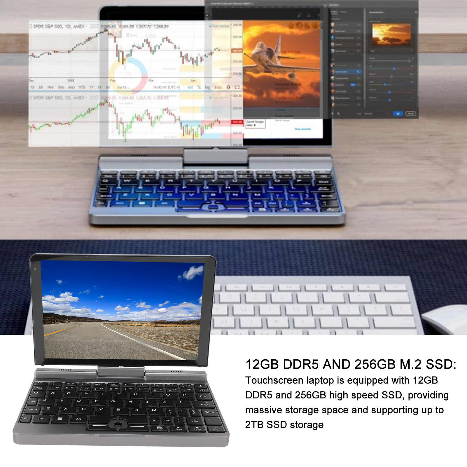 2 In 1 Laptop 8in HD Touchscreen Tablet Portable Small Pocket Computer 12GB Neu - Picture 28 of 30