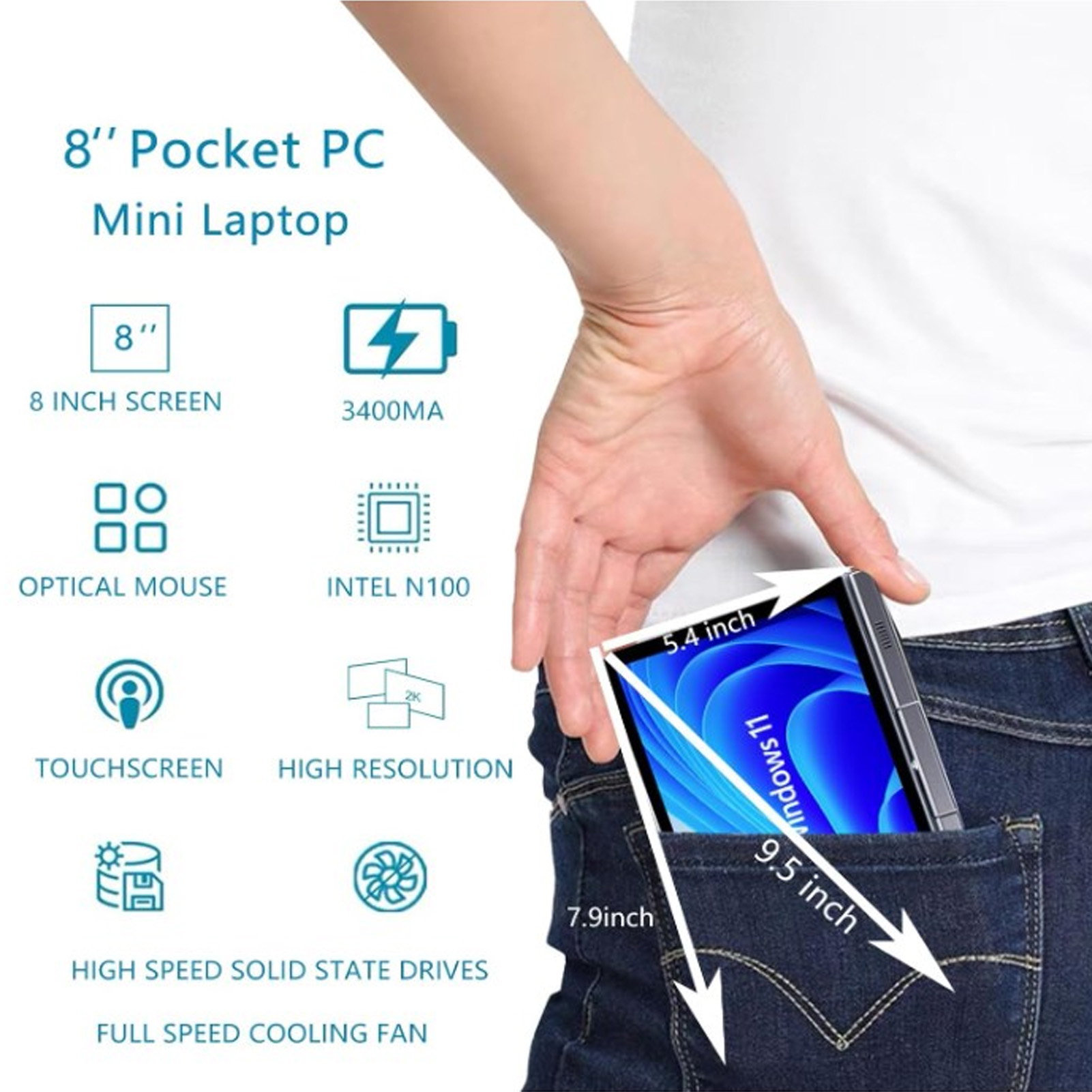 Laptop 8in HD Touchscreen Computer Für Win 11 Pro 2 In 1 Pocket PC Computer Kit - Picture 30 of 30