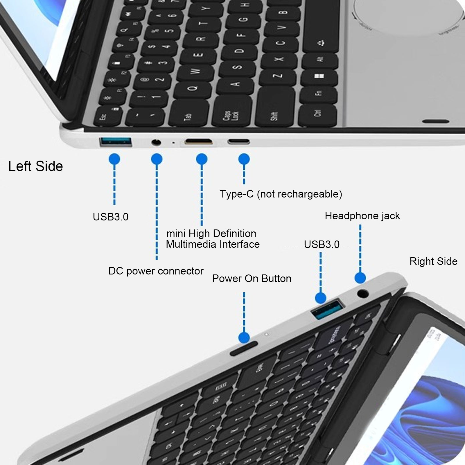 11 Inch Laptop 32G DDR4 512G M.2 SSD Convertible Laptop Computer With 360° Kit - Picture 20 of 24