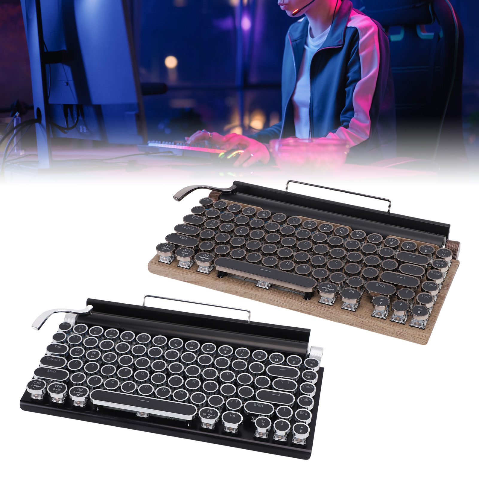Retro Typewriter Keyboard BT Punk Round Keycap Metal Frame Wireless Mechani ESE - Picture 28 of 30