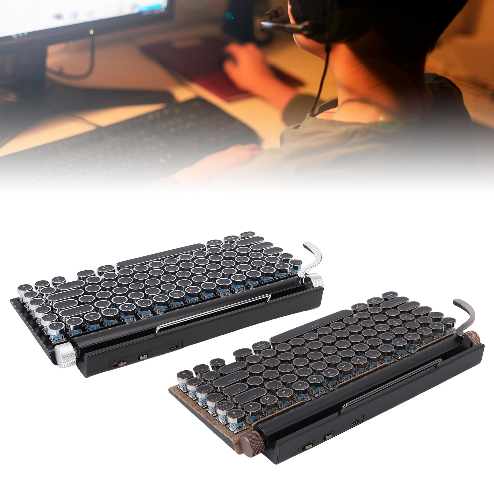 Retro Typewriter Keyboard BT Punk Round Keycap Metal Frame Wireless Mechani ESE - Picture 30 of 30