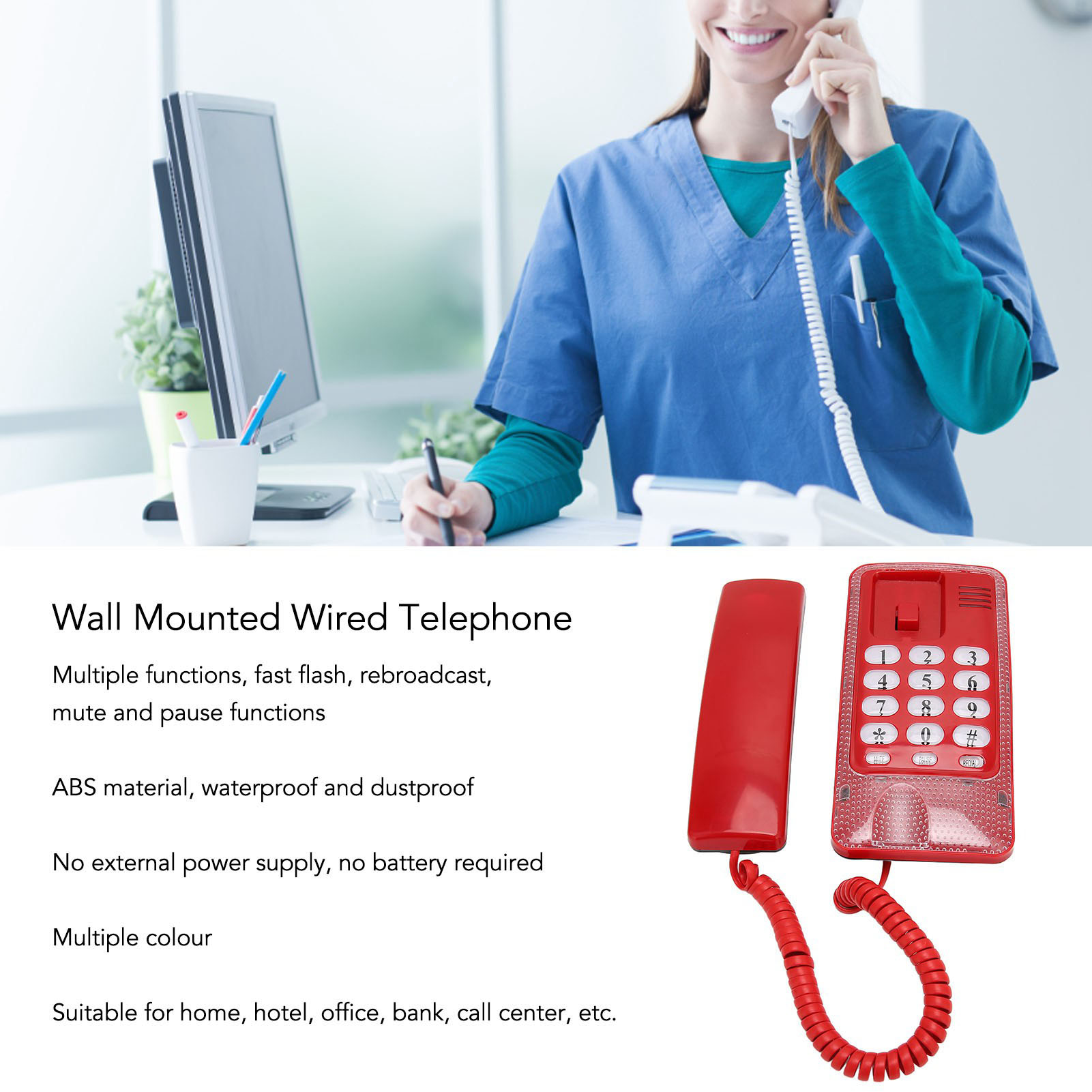 Wall Mounted Wired Telephone Rebroadcast Waterproof Dustproof Retro Wall Phon CB - Afbeelding 33 van 33