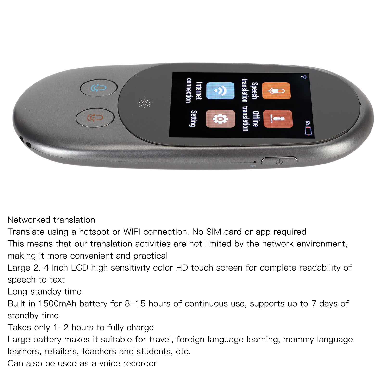 Language Translator Device 126 Different Languages 2.4in LCD Touch Screen Por FY - Afbeelding 24 van 29