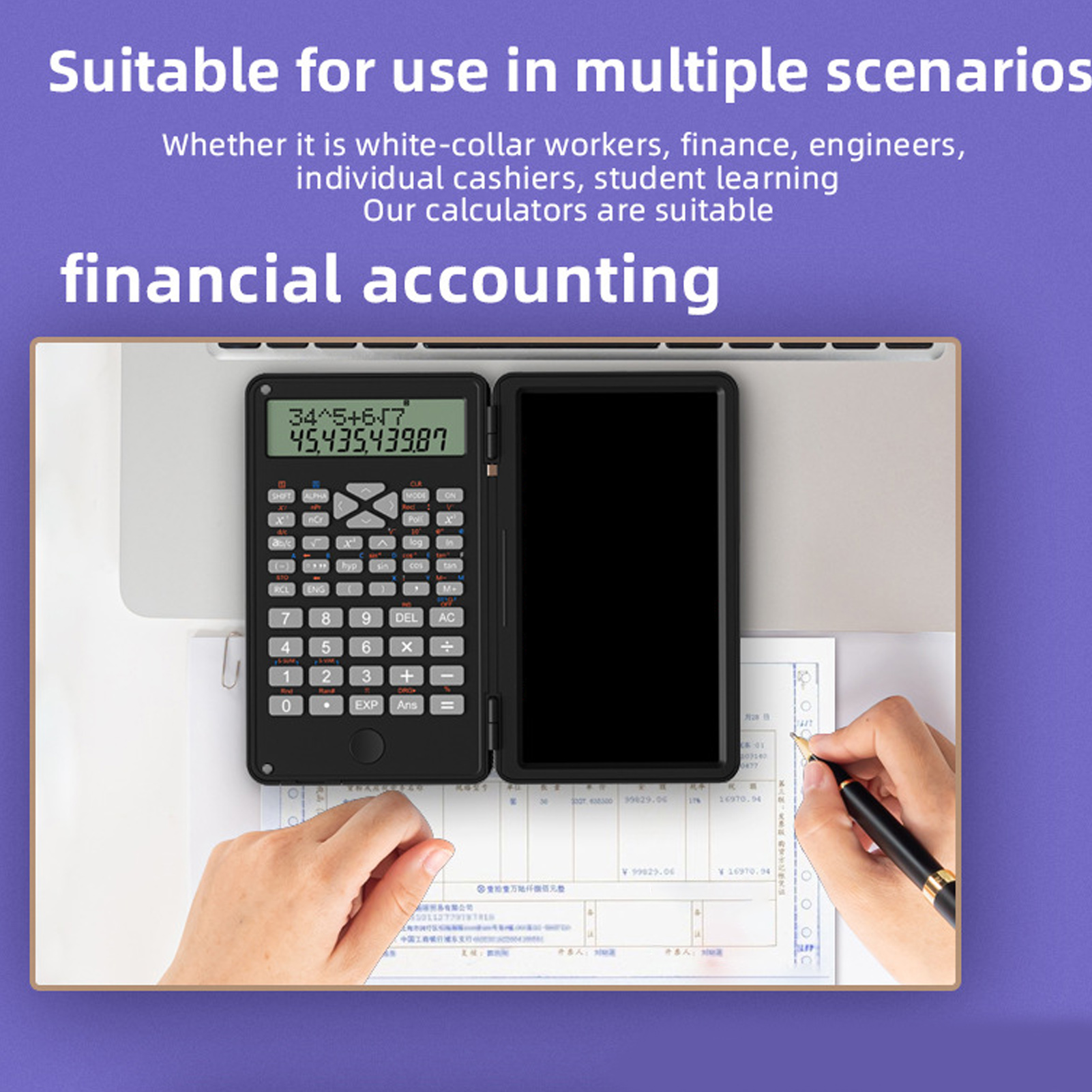 Calculator With Notepad Portable 10 Digits LCD Display Scientific Calculator FY - Afbeelding 26 van 33