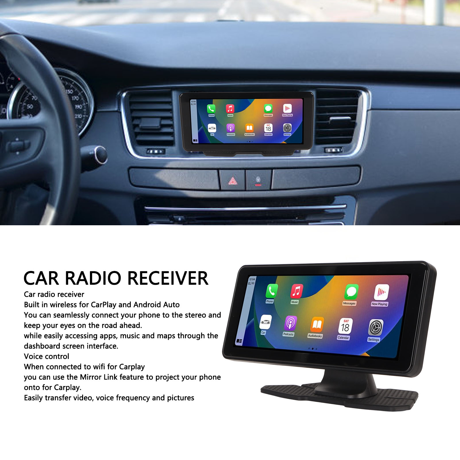 6,86 cala Bezprzewodowe radio samochodowe BT z CarPlay do Andr-oid Auto Mirror Link CB - Zdjęcie 26 z 30