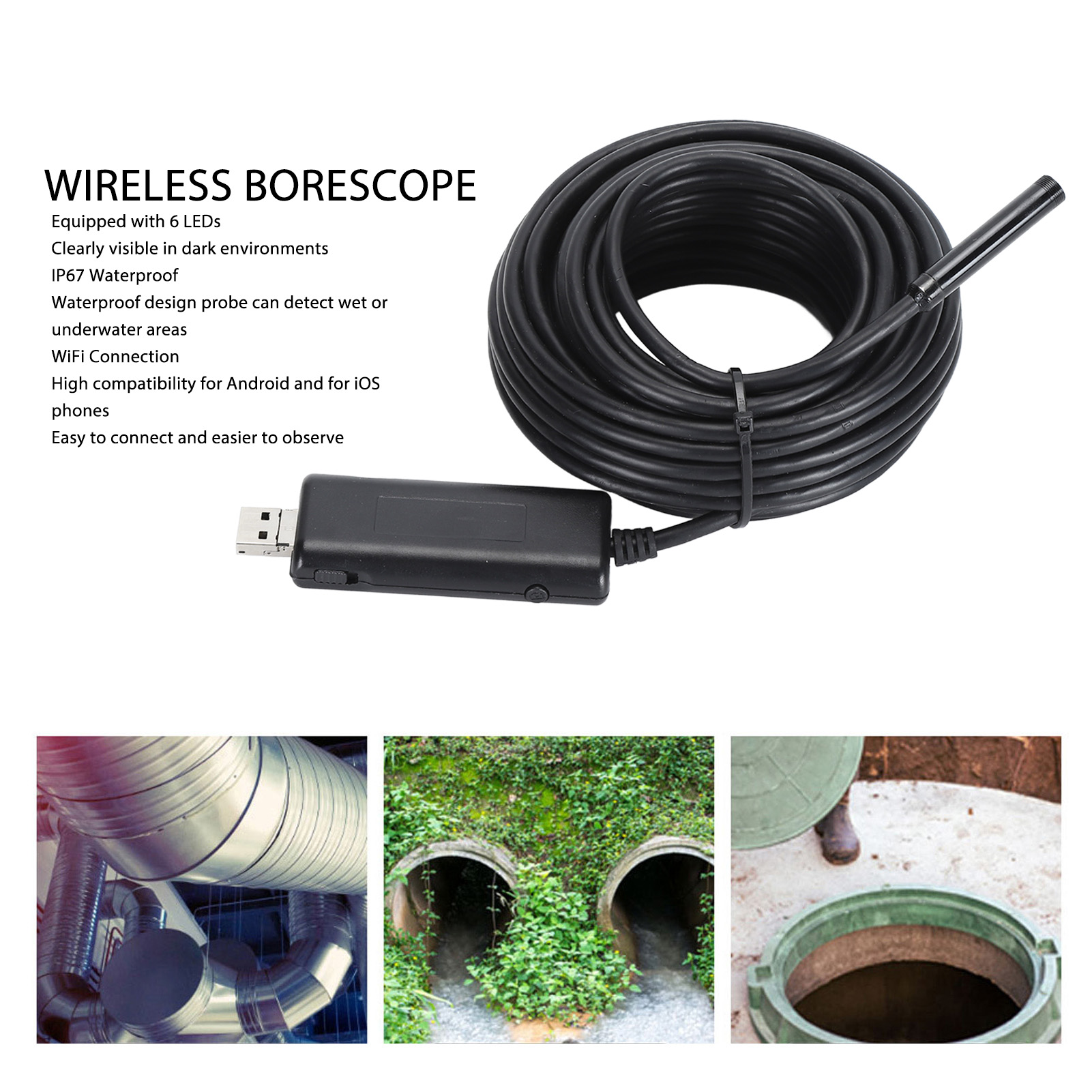 WiFi Borescope 720P IP67 Waterproof Inspection Camera Wireless Endoscope With FY - Afbeelding 30 van 31