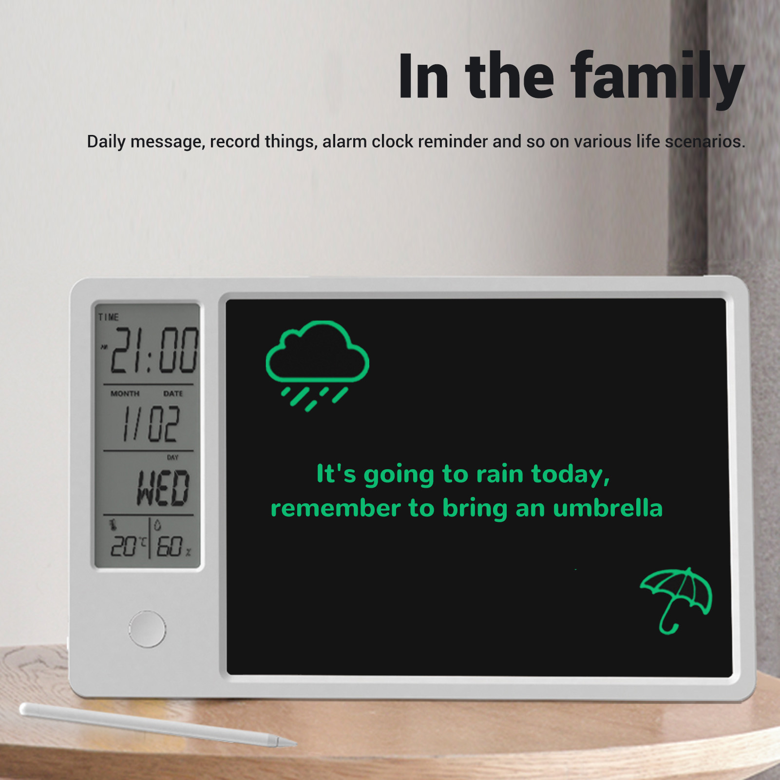 Electronic Desktop Calendar With Erasable LCD Writing Tablet Digital Clock Da CB - Afbeelding 25 van 28