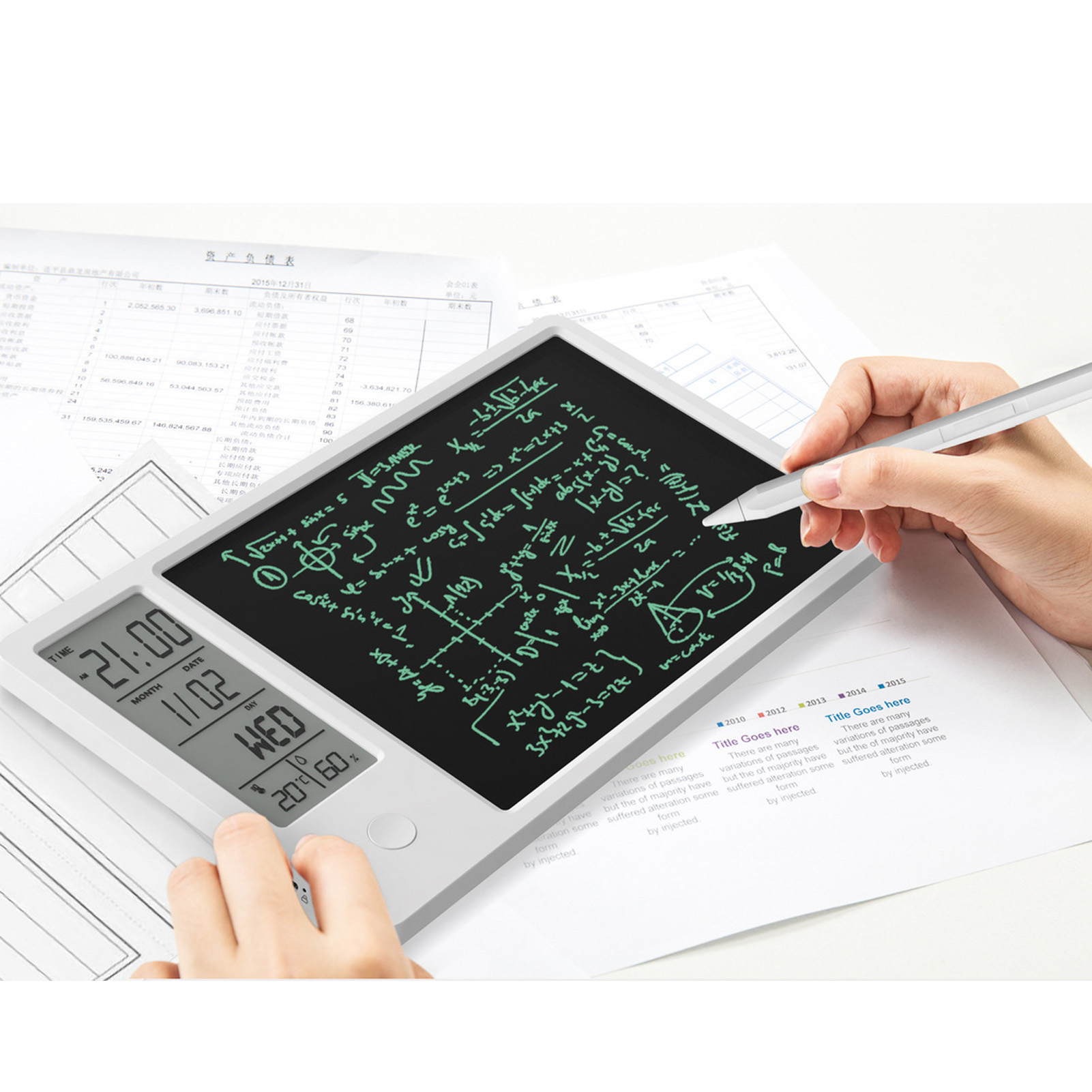 Electronic Desktop Calendar With Erasable LCD Writing Tablet Digital Clock Da CB - Afbeelding 26 van 28