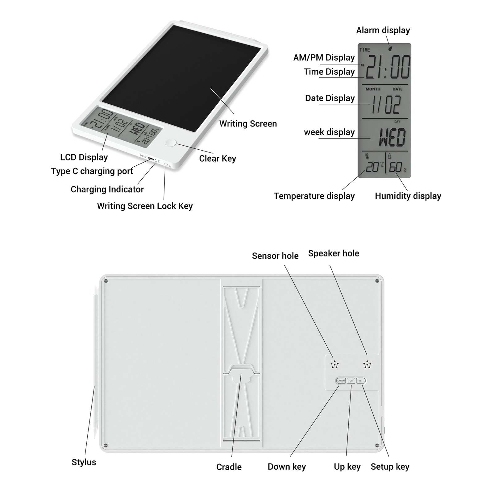 Electronic Desktop Calendar With Erasable LCD Writing Tablet Digital Clock Da FY - Bild 28 von 28
