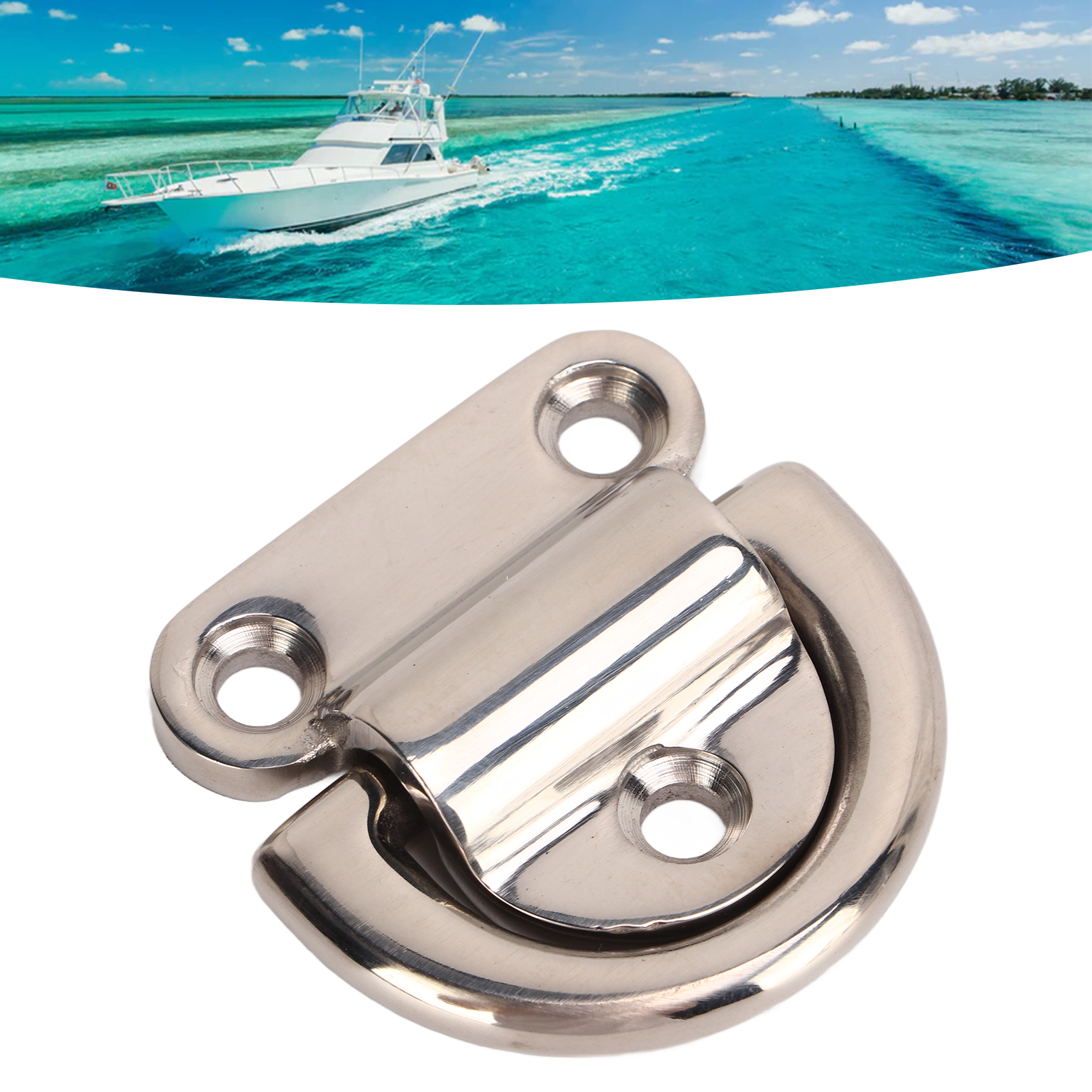 4 Sets Marine Folding Pad Eye Replacement - Stainless Steel D-Ring Deck Hardware For Yacht & Boat