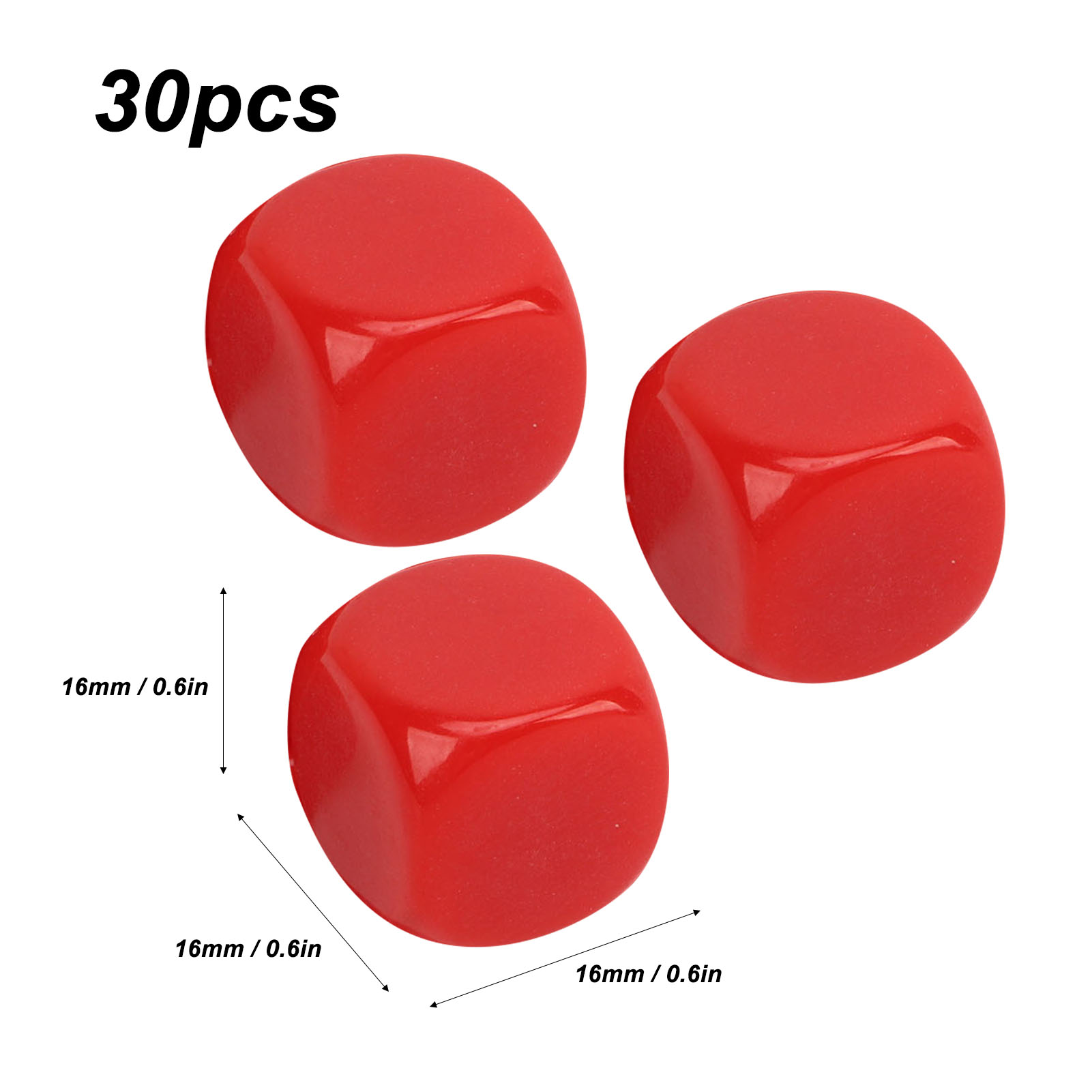 30PCS 16MM Blank Dice Set Plastic Rounded 6 Sided Dice Cubes For Game Party Fun