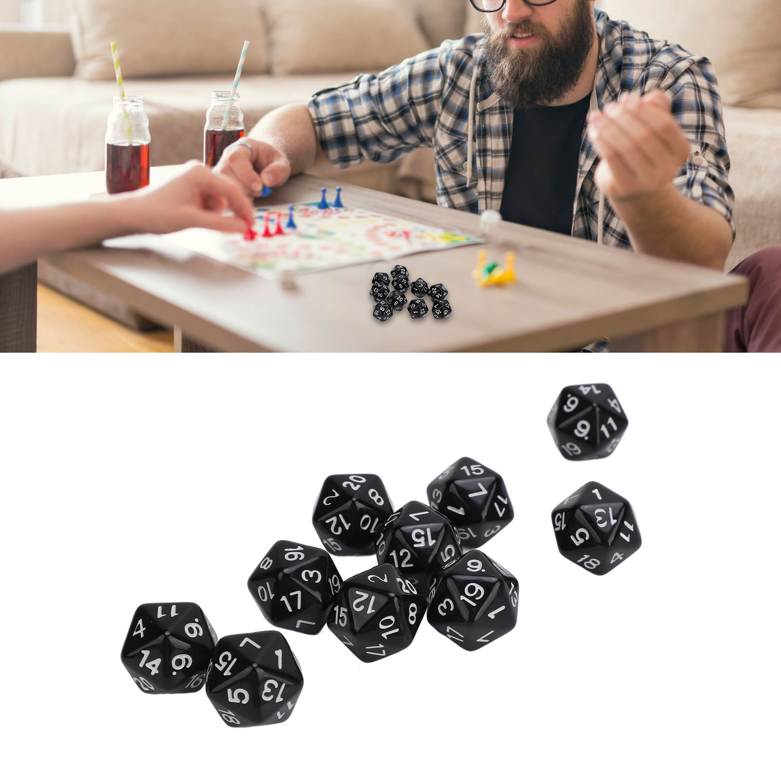 Lot De 10 Dés RPG à 20 Faces - Dés Polyédriques En Plastique Pour Jeux De Société Et Maths - 8
