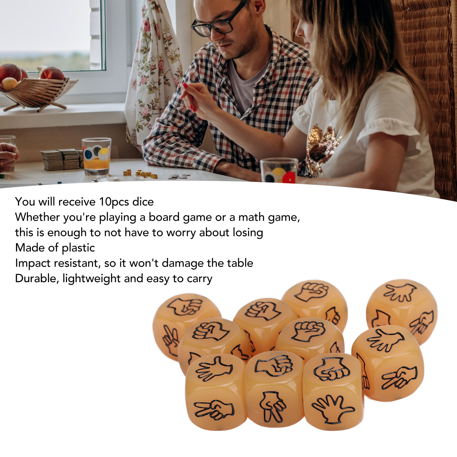 10pcs Finger Guessing Dice Luminous 6 Sided Lightweight Rock Scissors Paper Dice