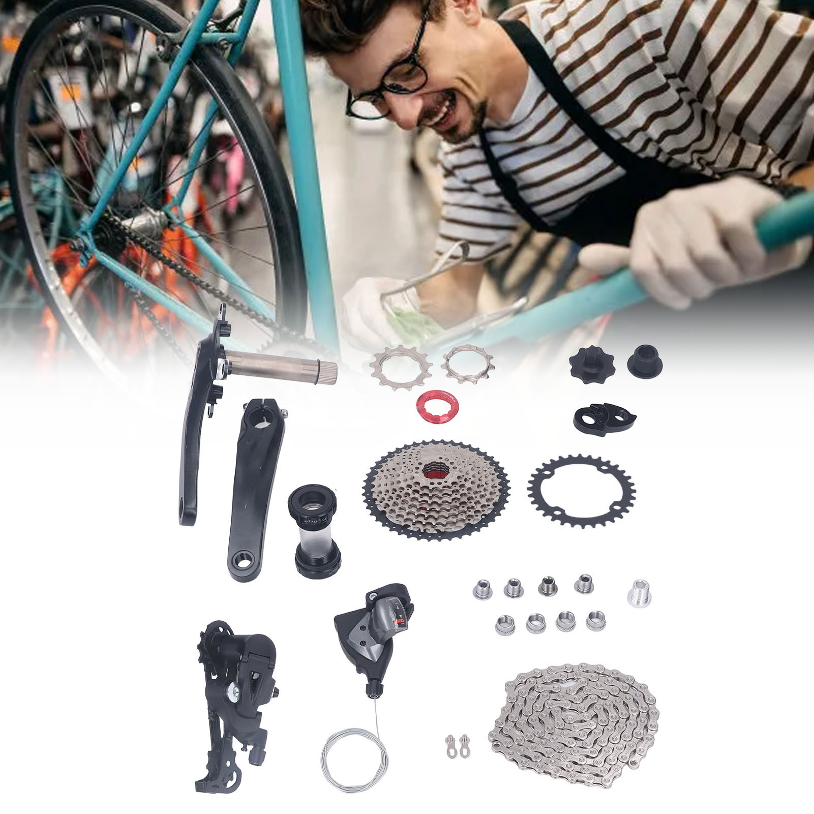 10 Speed Groupset 10 Speed 46T Cassette Crank Arm Bottom Bracket Thumb Shifter R - Picture 26 of 28