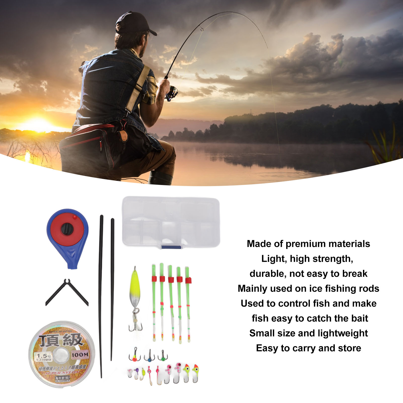 Mini Winter Ice Fishing Rod Pole Tip Rod Top Fishing Line Hooks Ice Fishing